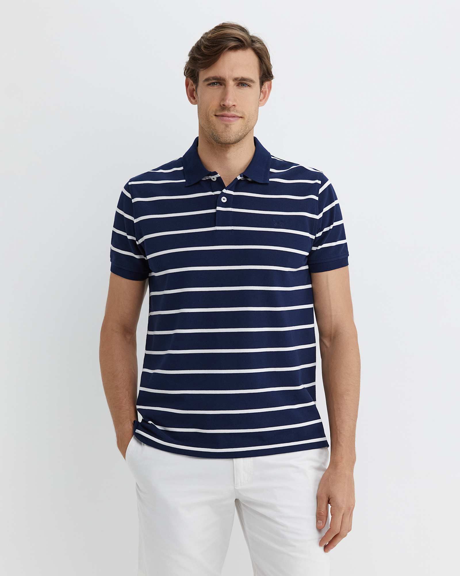 SC Stripe Pique Polo in NAVY