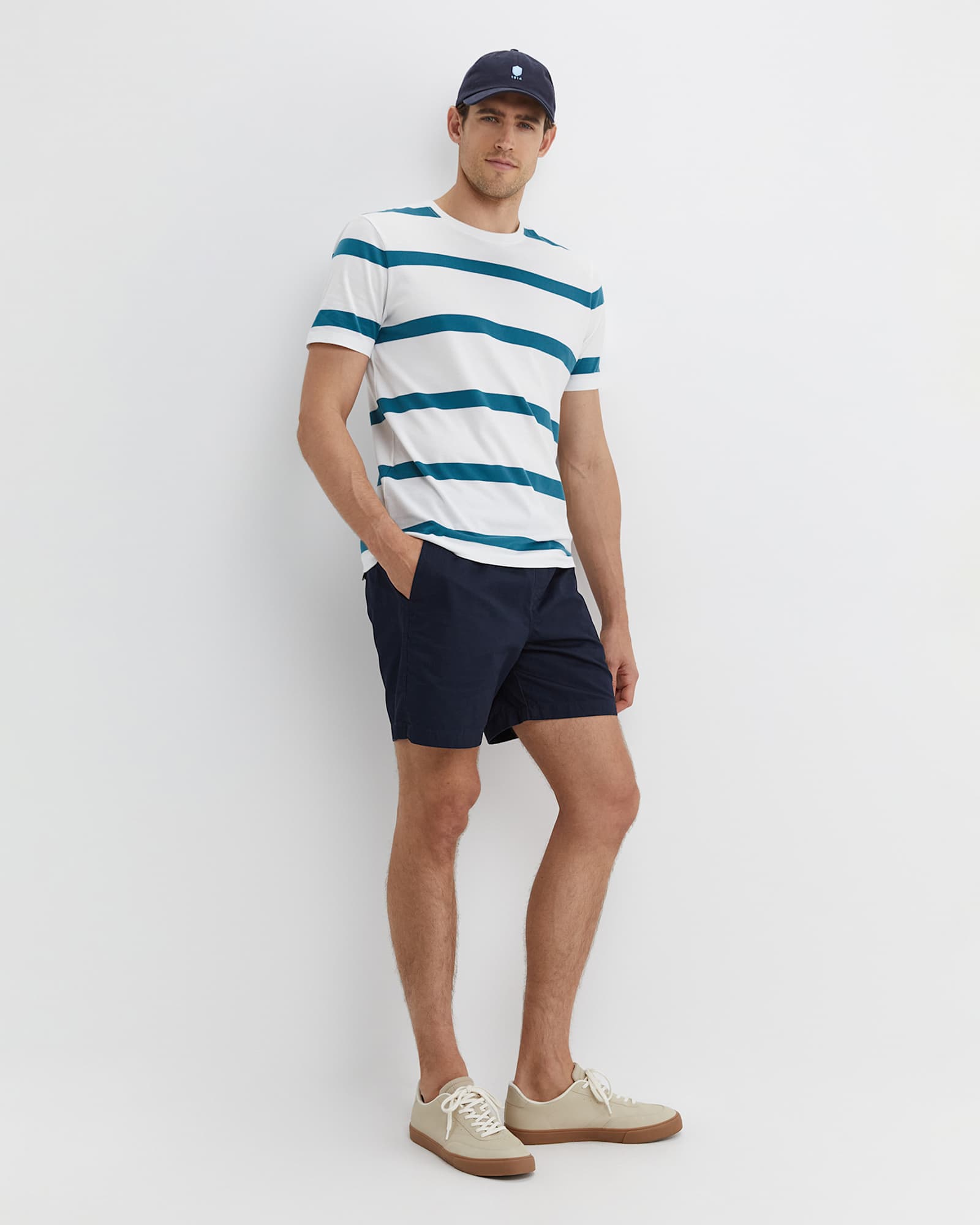 Sullivan Stripe Tee in WHITE/TEAL