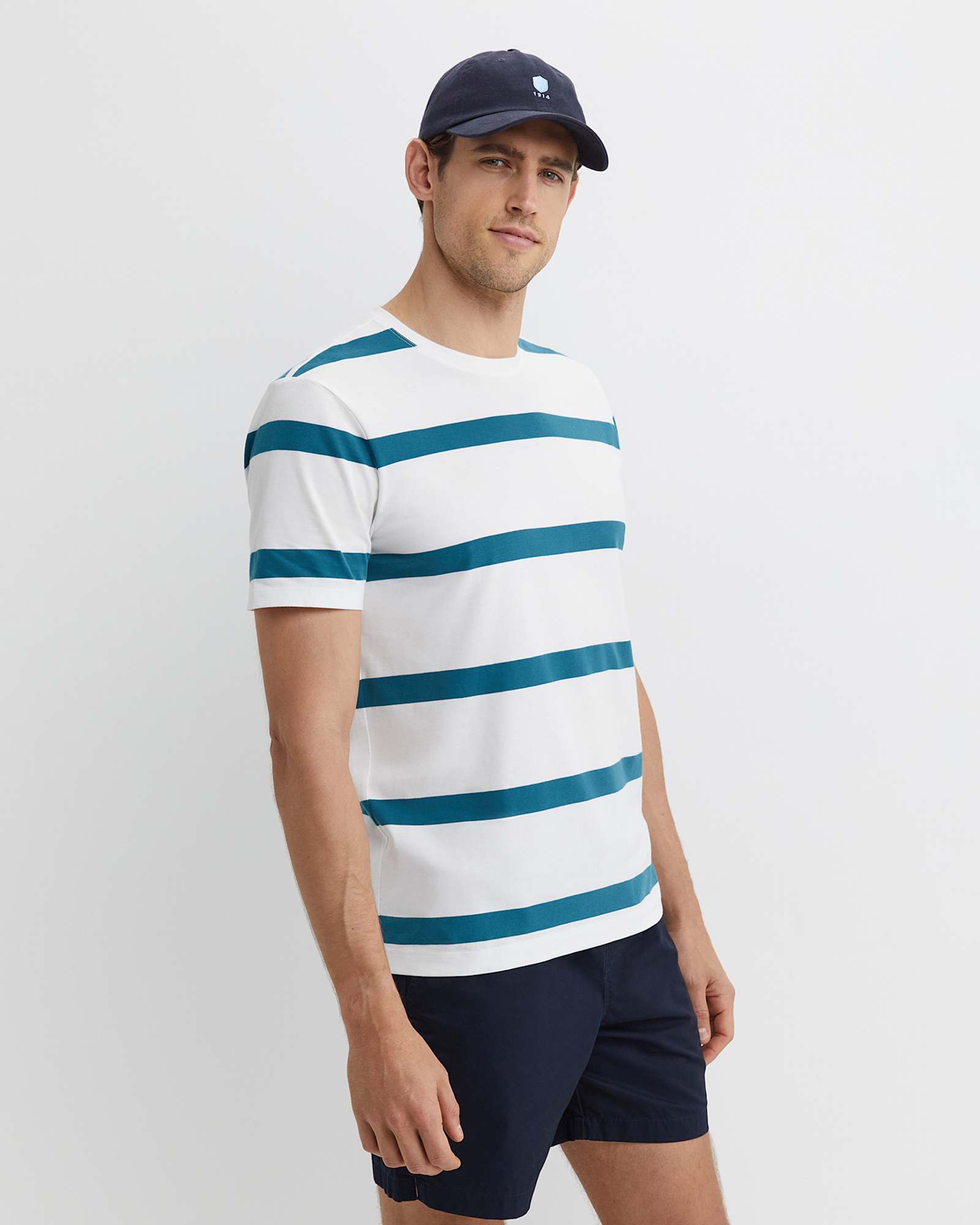 Sullivan Stripe Tee in WHITE/TEAL