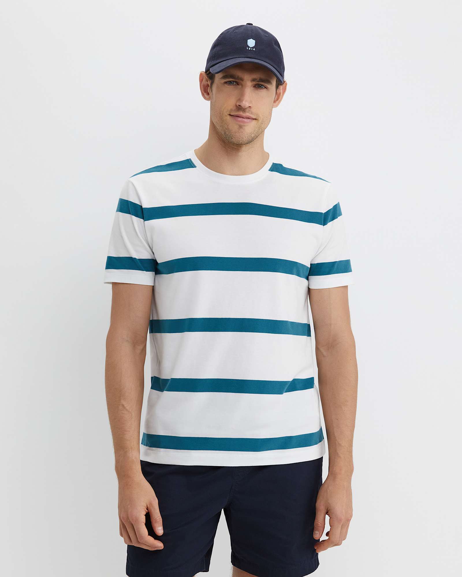 Sullivan Stripe Tee in WHITE/TEAL
