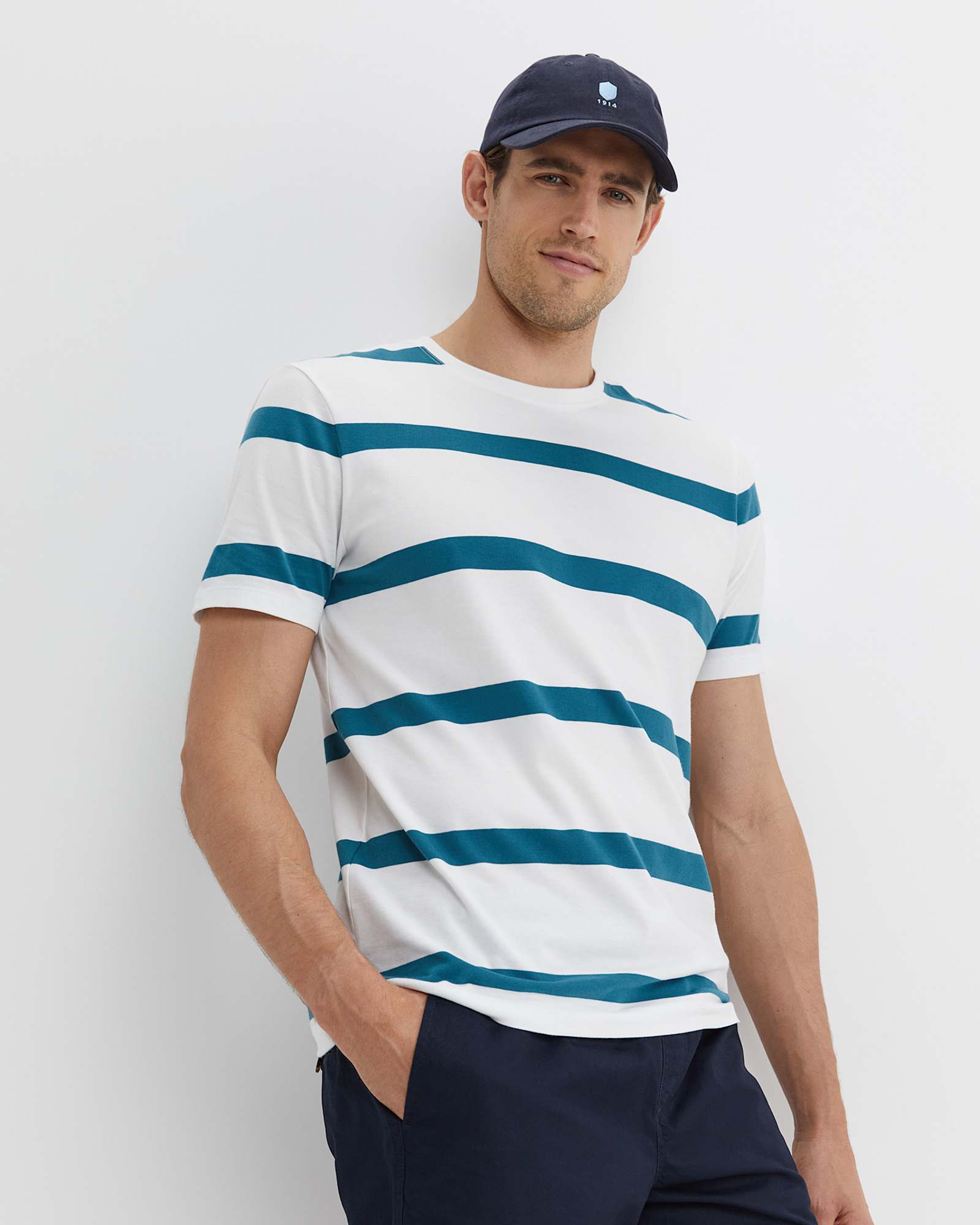 Sullivan Stripe Tee in WHITE/TEAL