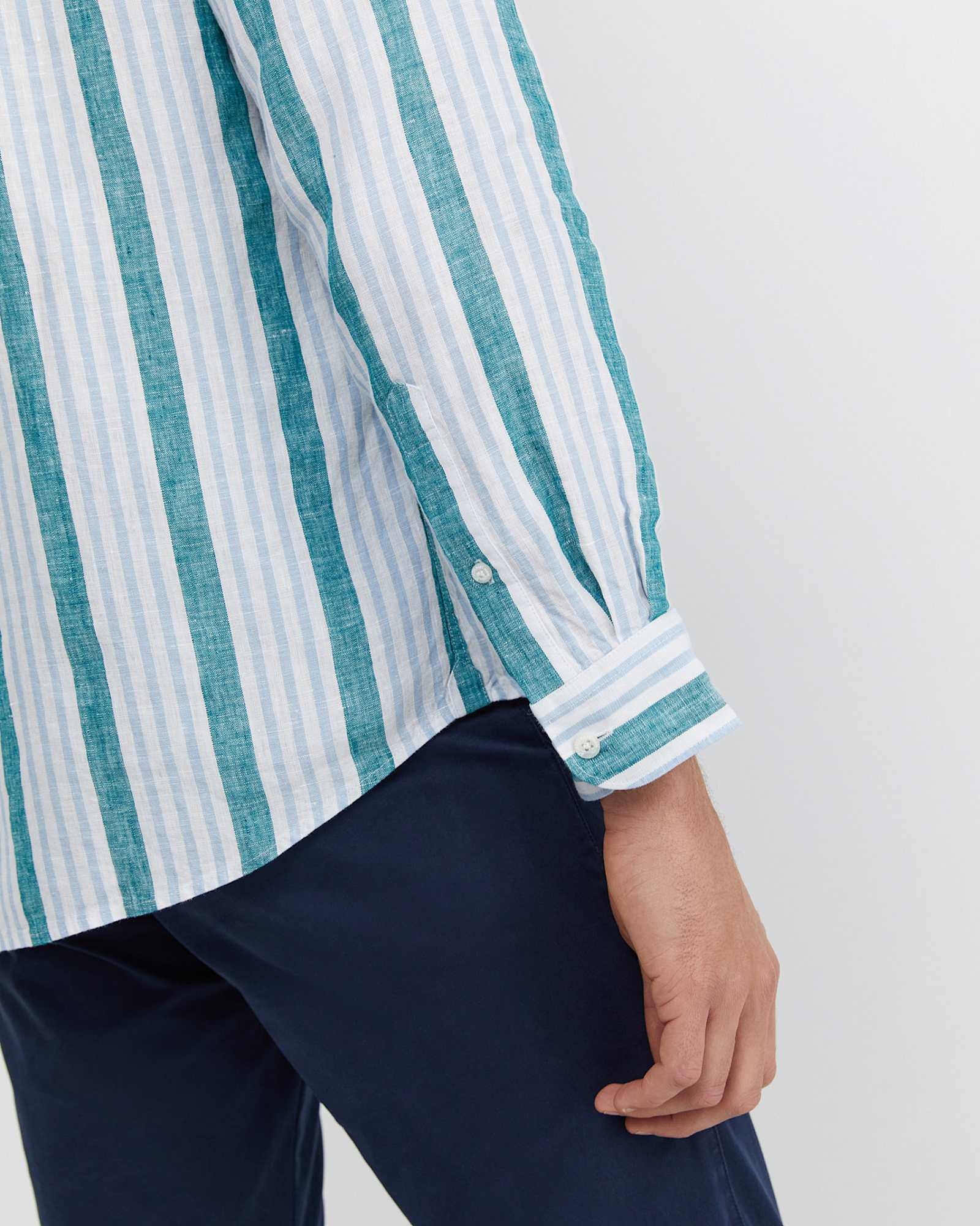 Pointon Long Sleeve Stripe Shirt in WHITE/BLUE