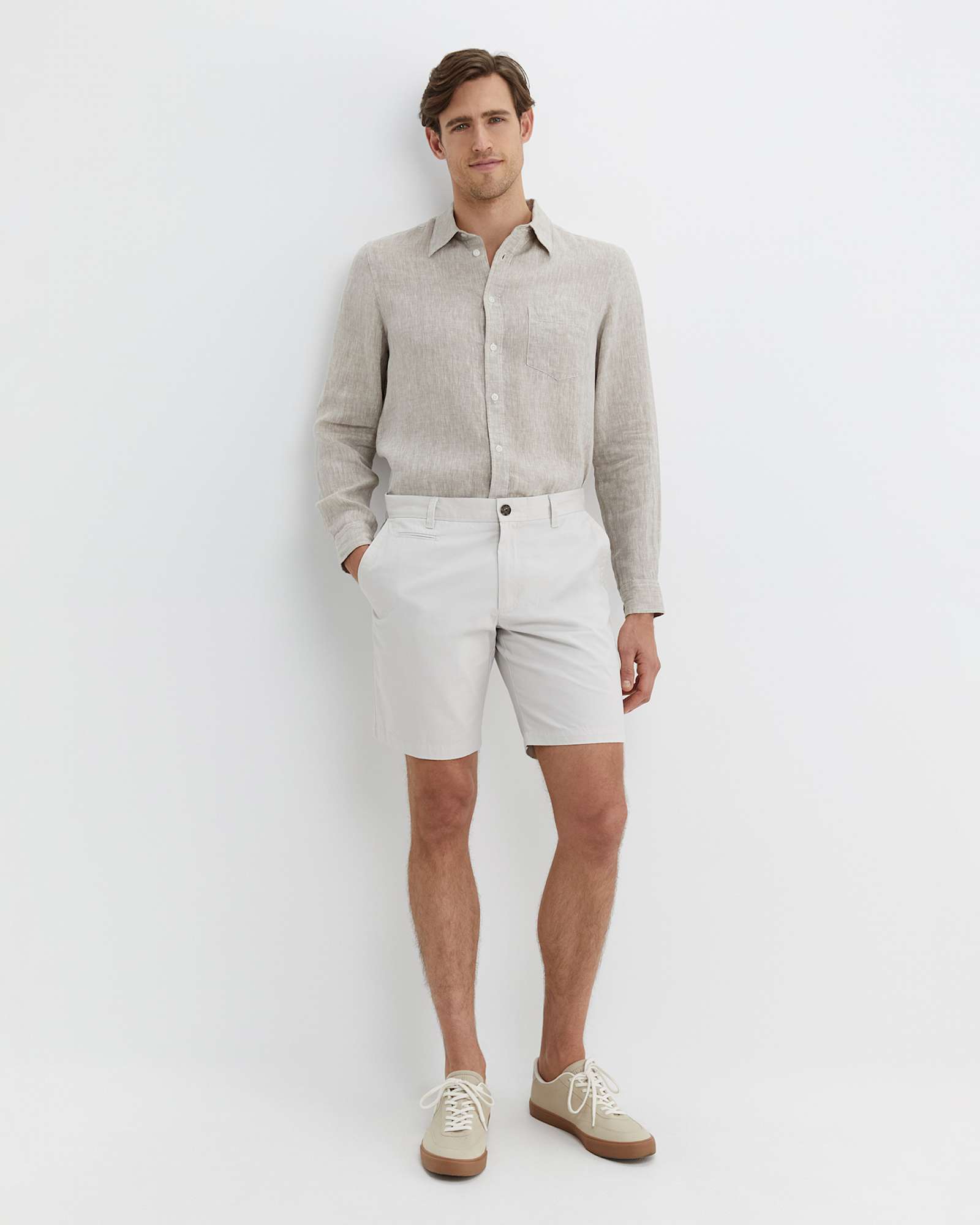 Long Sleeve Linen Shirt in BARLEY