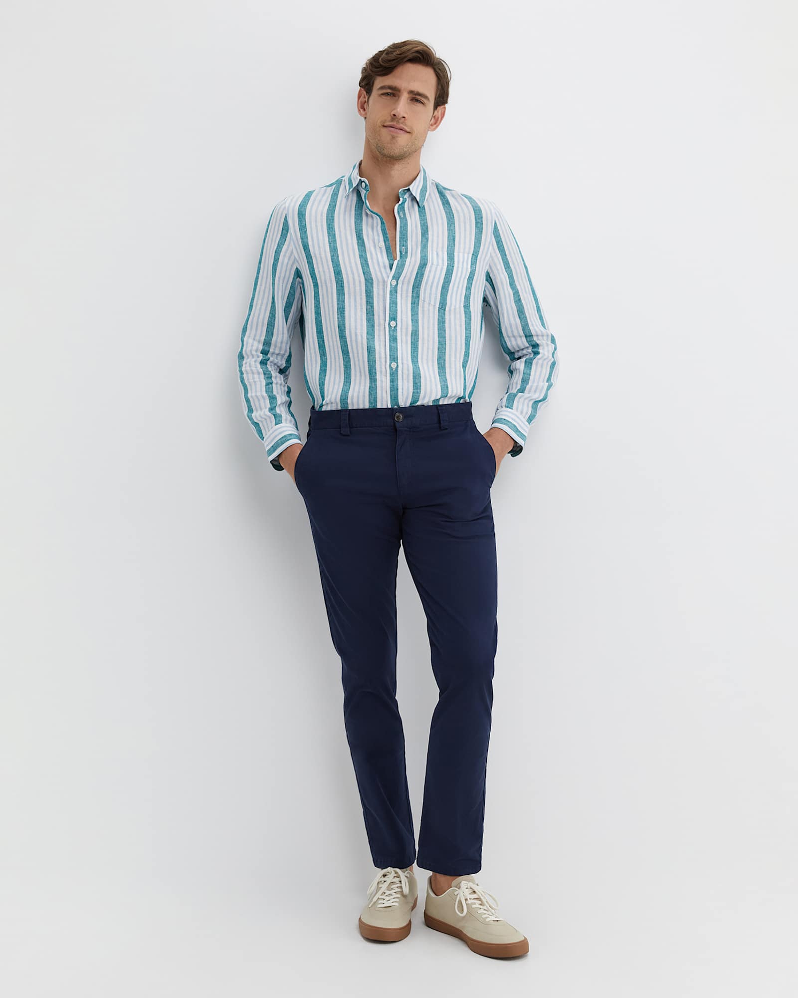 Pointon Long Sleeve Stripe Shirt in WHITE/BLUE