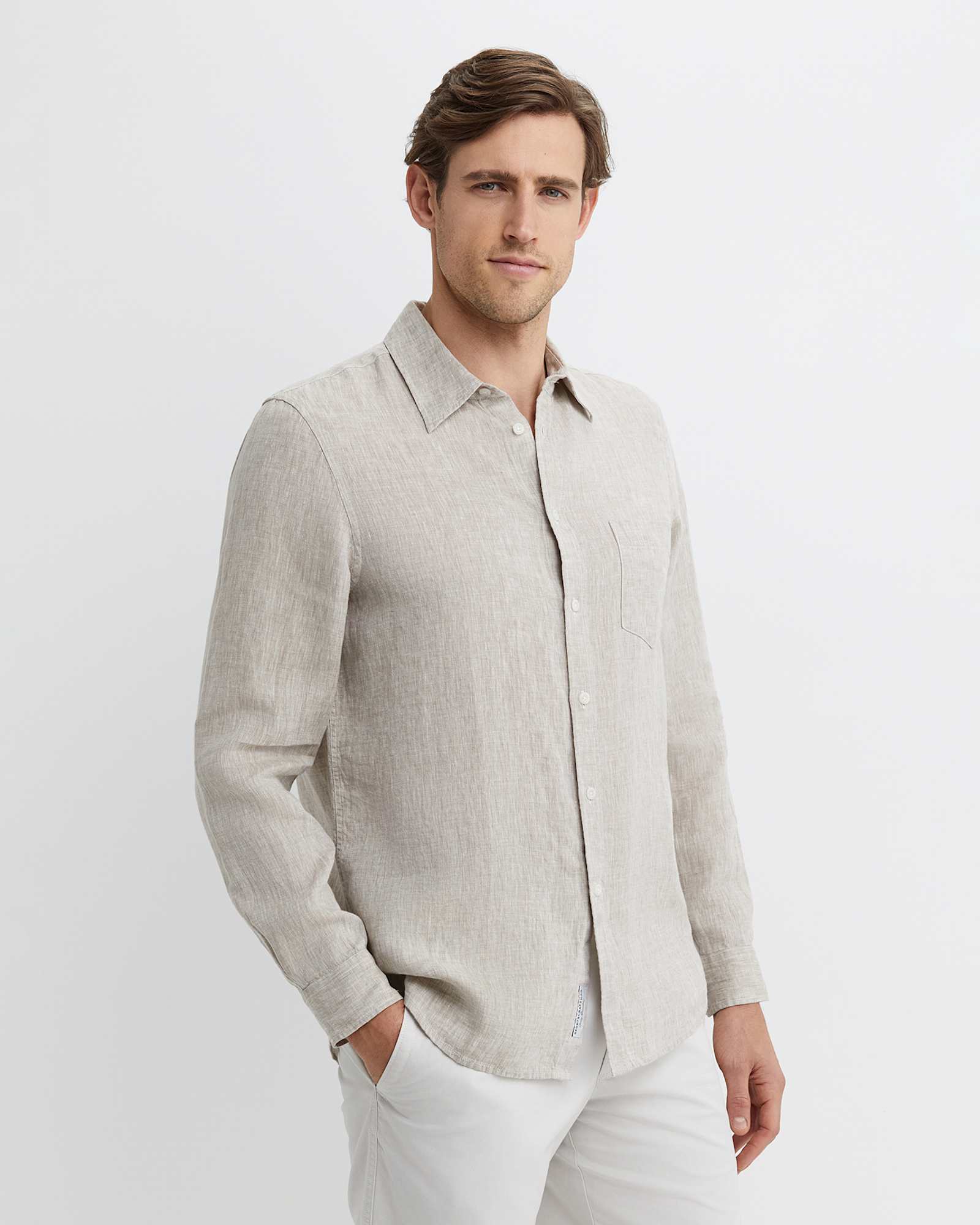 Long Sleeve Linen Shirt in BARLEY