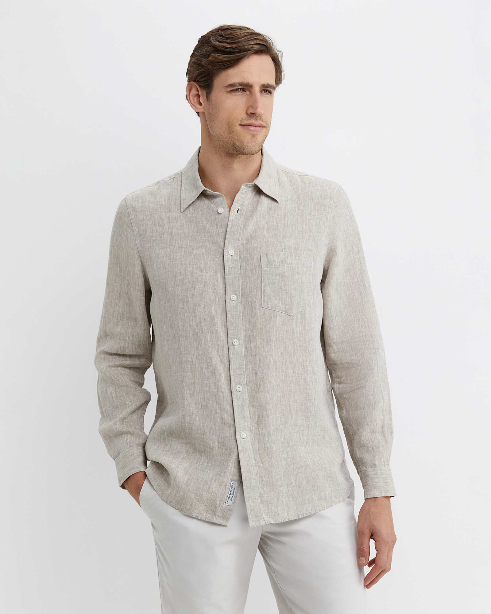 Long Sleeve Linen Shirt in BARLEY