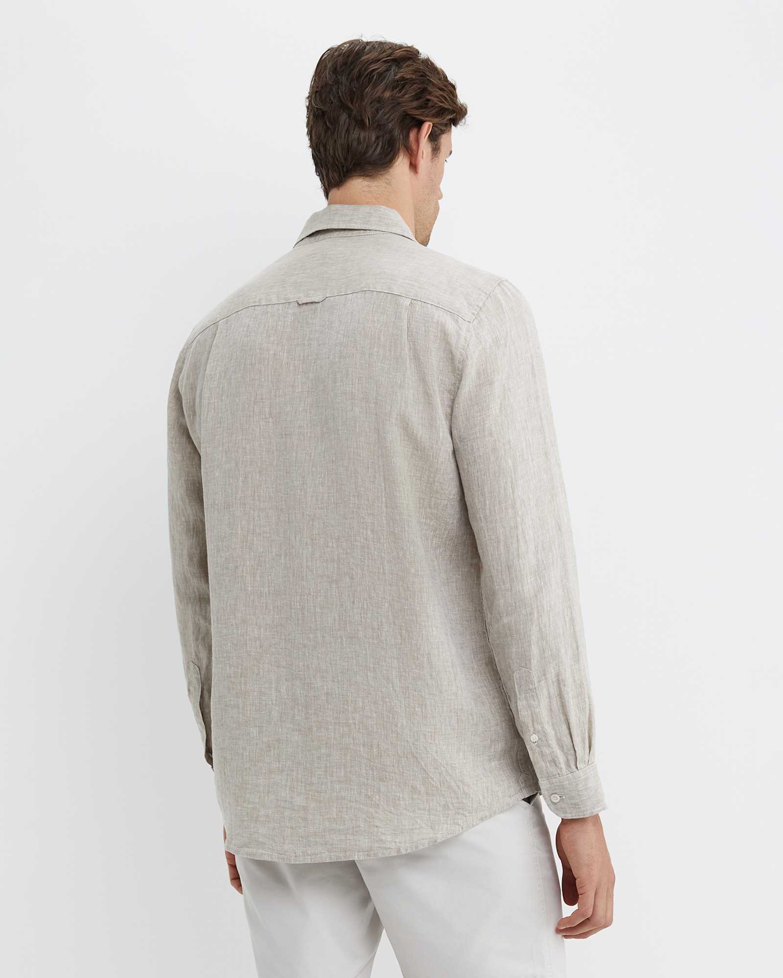 Long Sleeve Linen Shirt in BARLEY