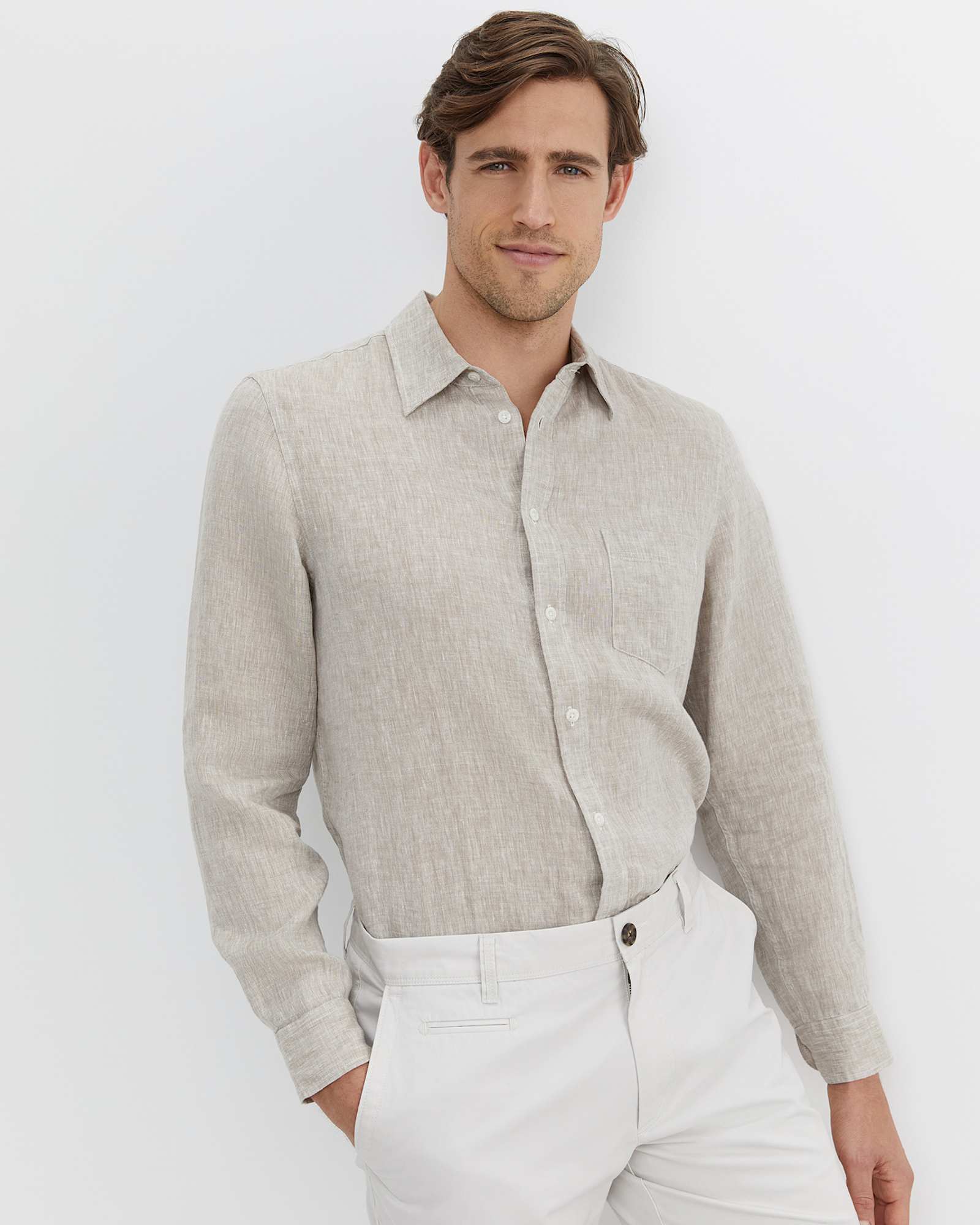Long Sleeve Linen Shirt in BARLEY