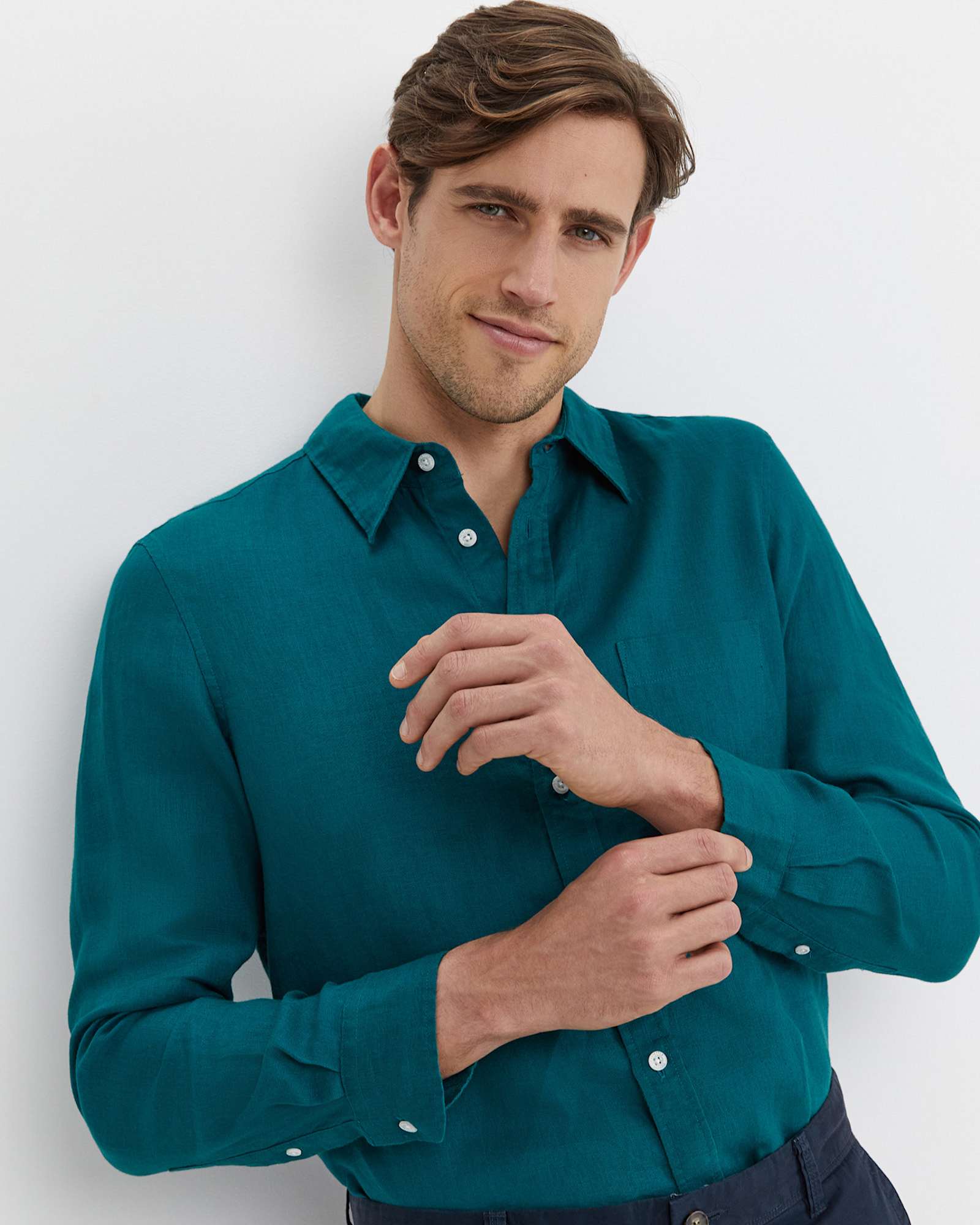 Long Sleeve Linen Shirt in DARK TEAL