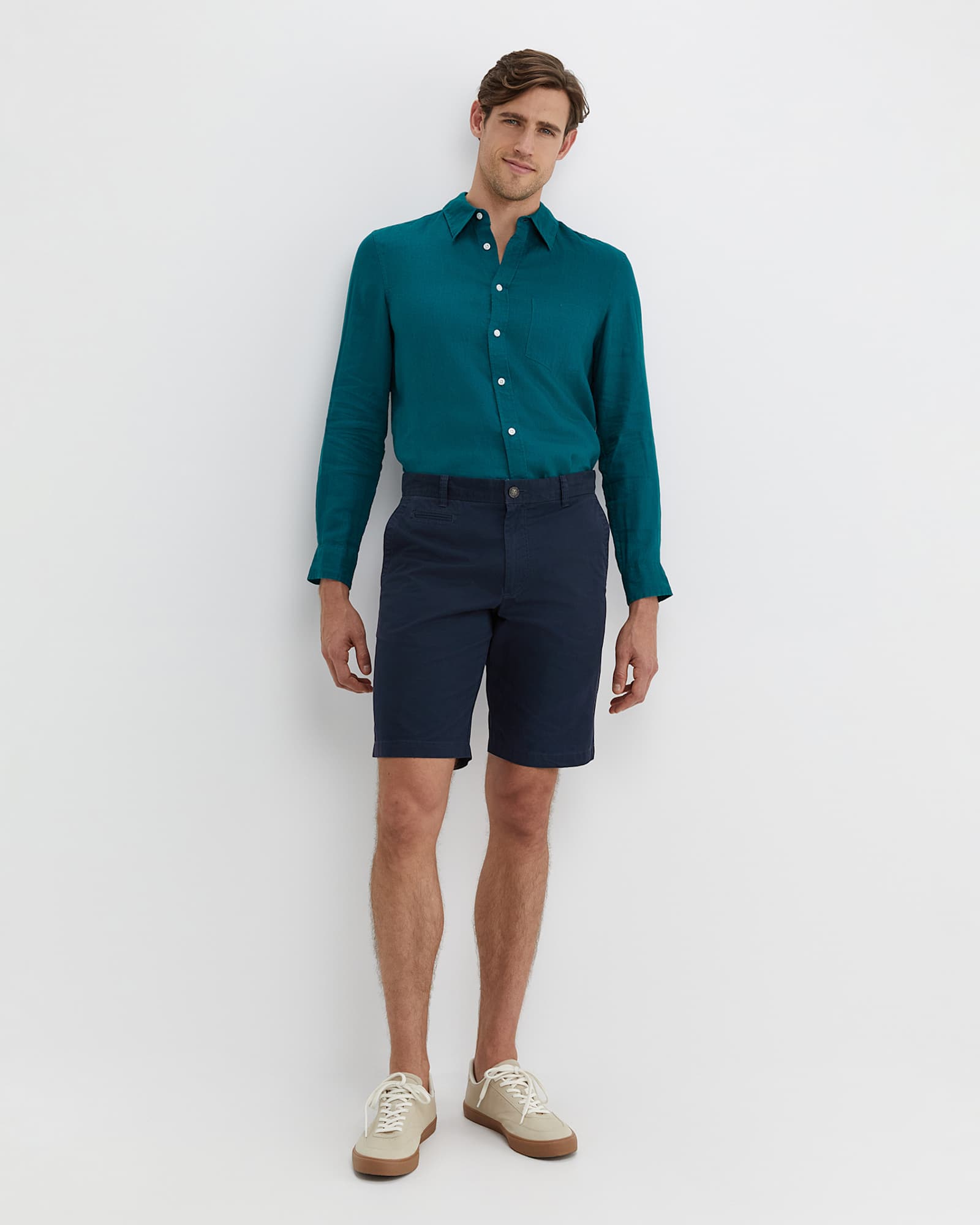 Long Sleeve Linen Shirt in DARK TEAL