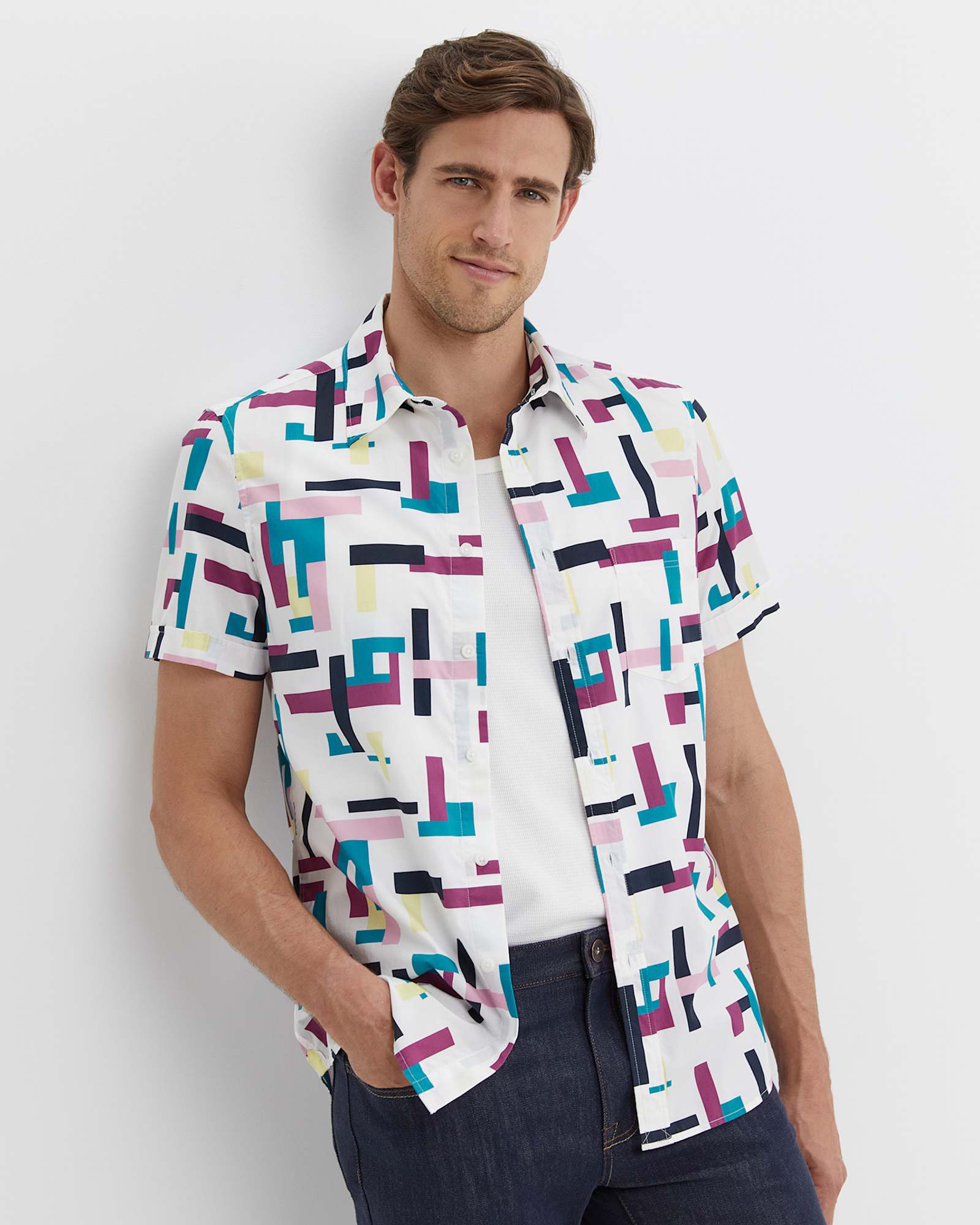 Barnes Short Sleeve Shirt in WHITE/MULTI