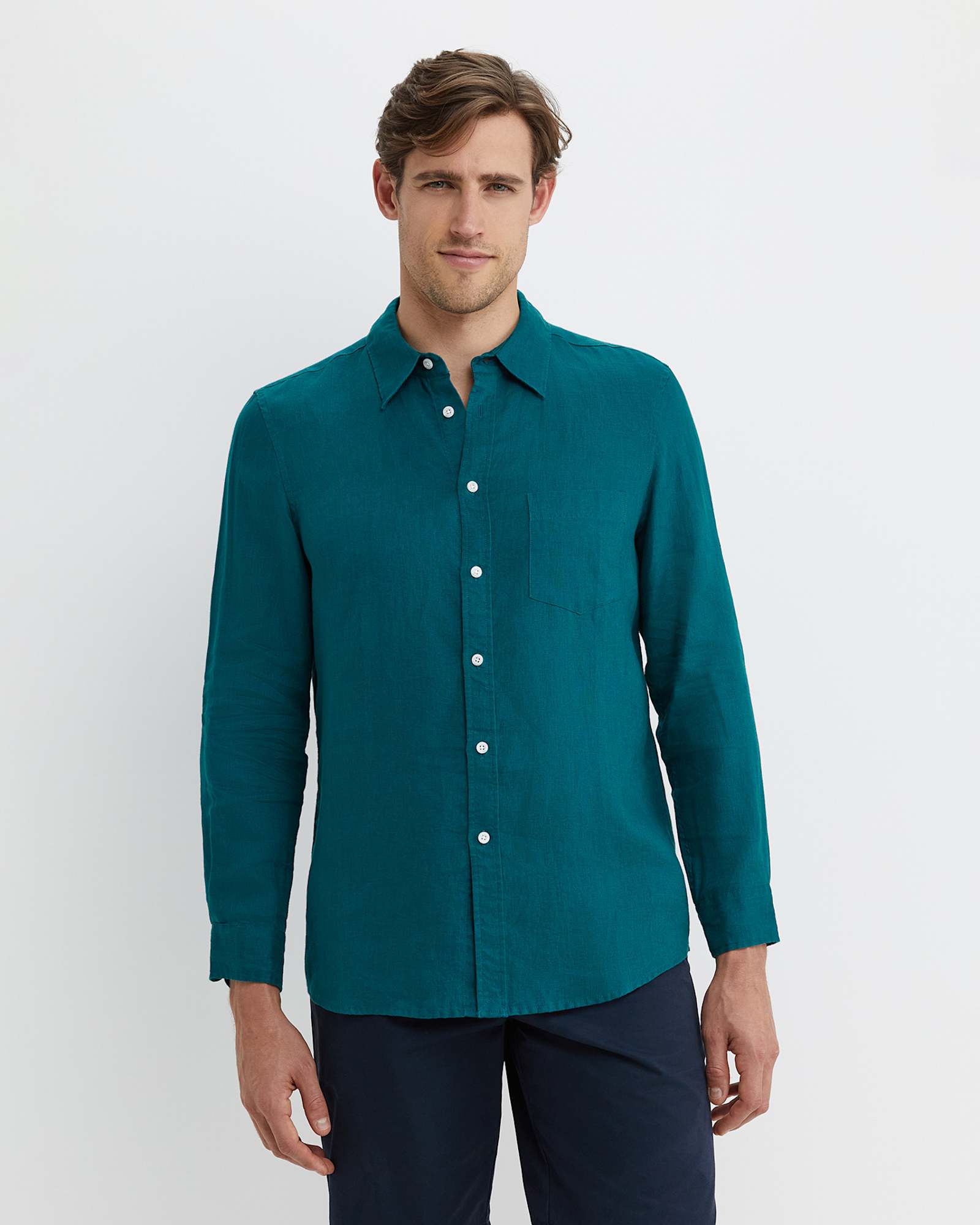 Long Sleeve Linen Shirt in DARK TEAL