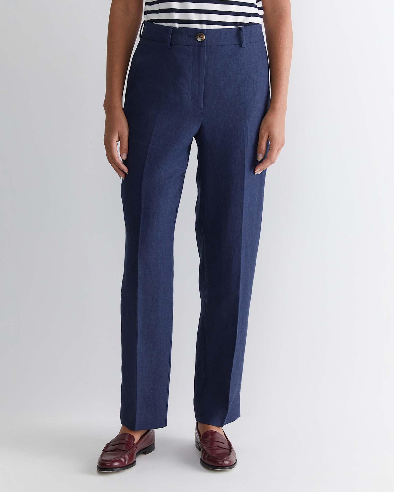 Freya Straight Linen Pant in NAVY