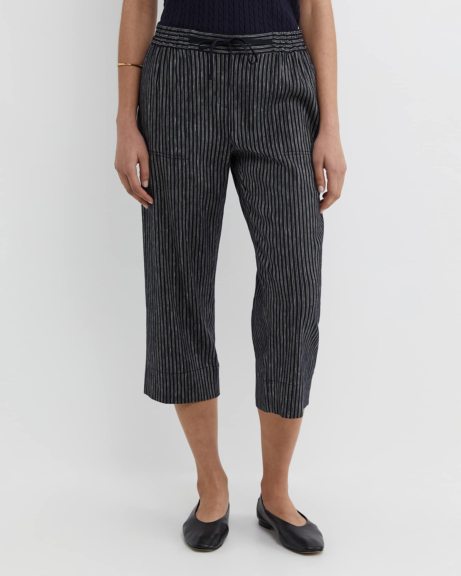 Rosa Stripe Crop Linen Pant in NAVY/WHITE