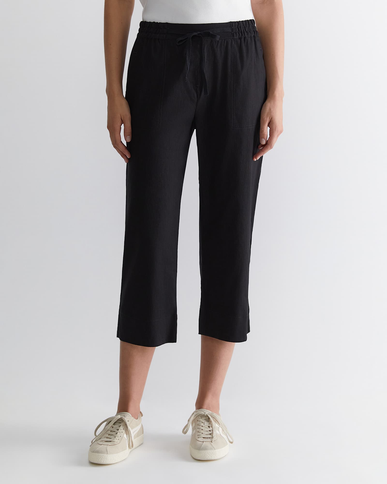 Rosa Crop Linen Pant in BLACK