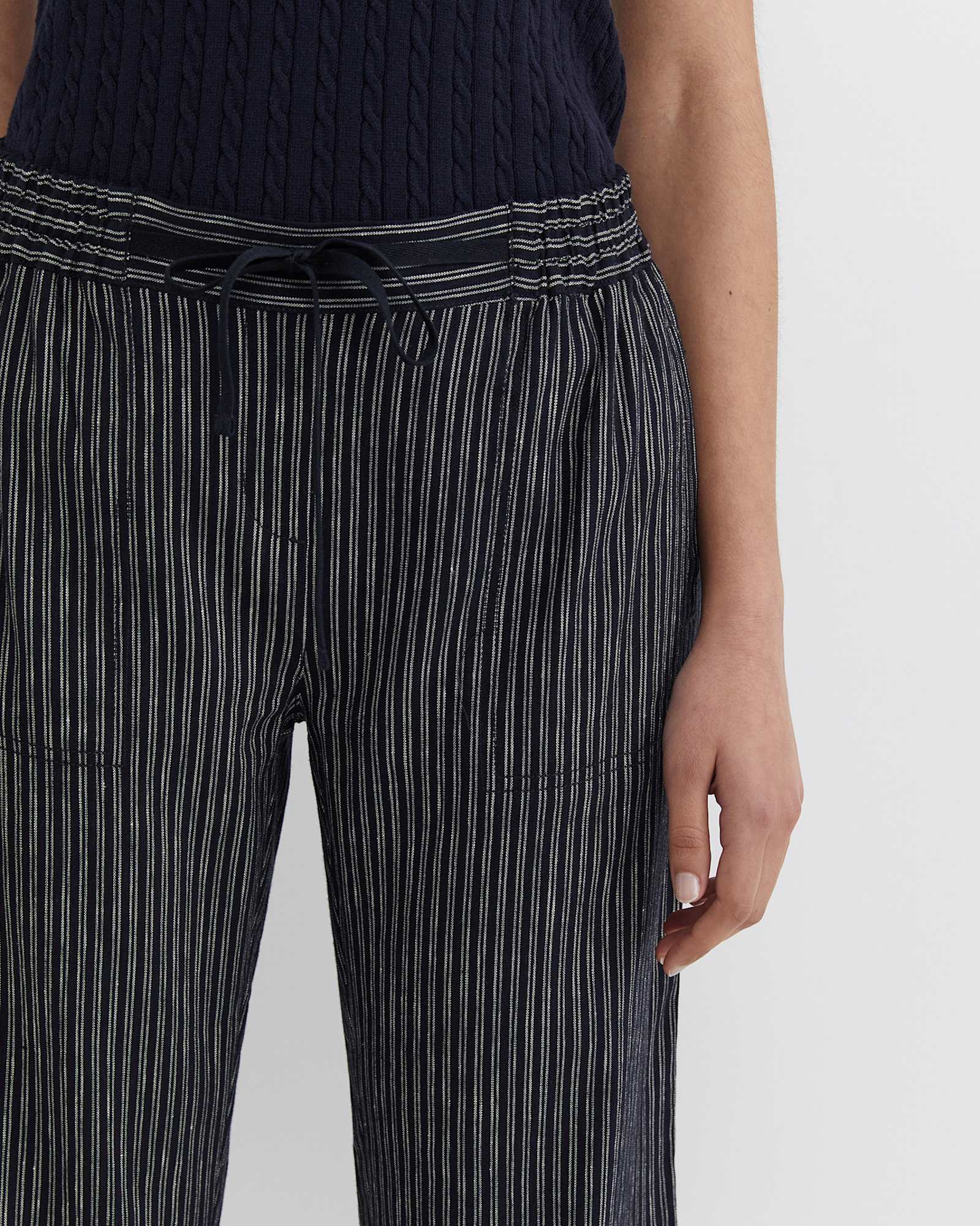 Rosa Stripe Crop Linen Pant in NAVY/WHITE