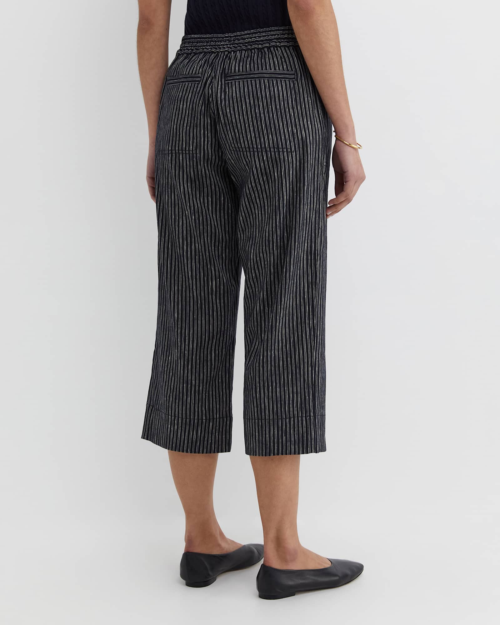 Rosa Stripe Crop Linen Pant in NAVY/WHITE