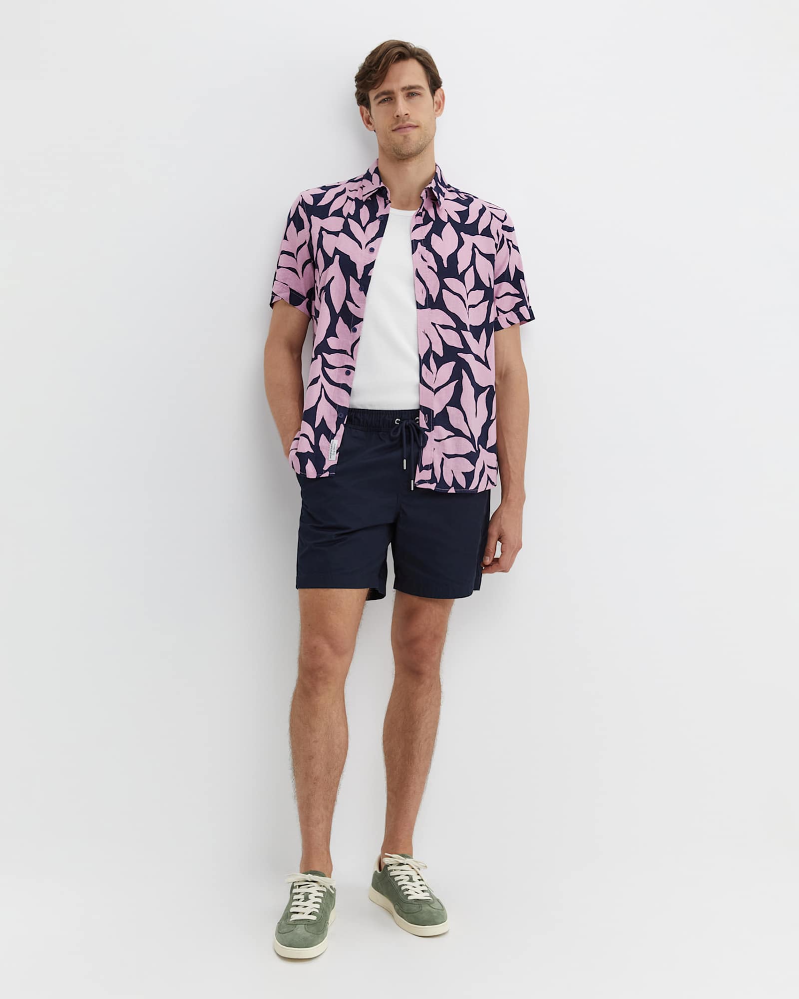Ossary Short Sleeve Print Shirt in PINK/NAVY