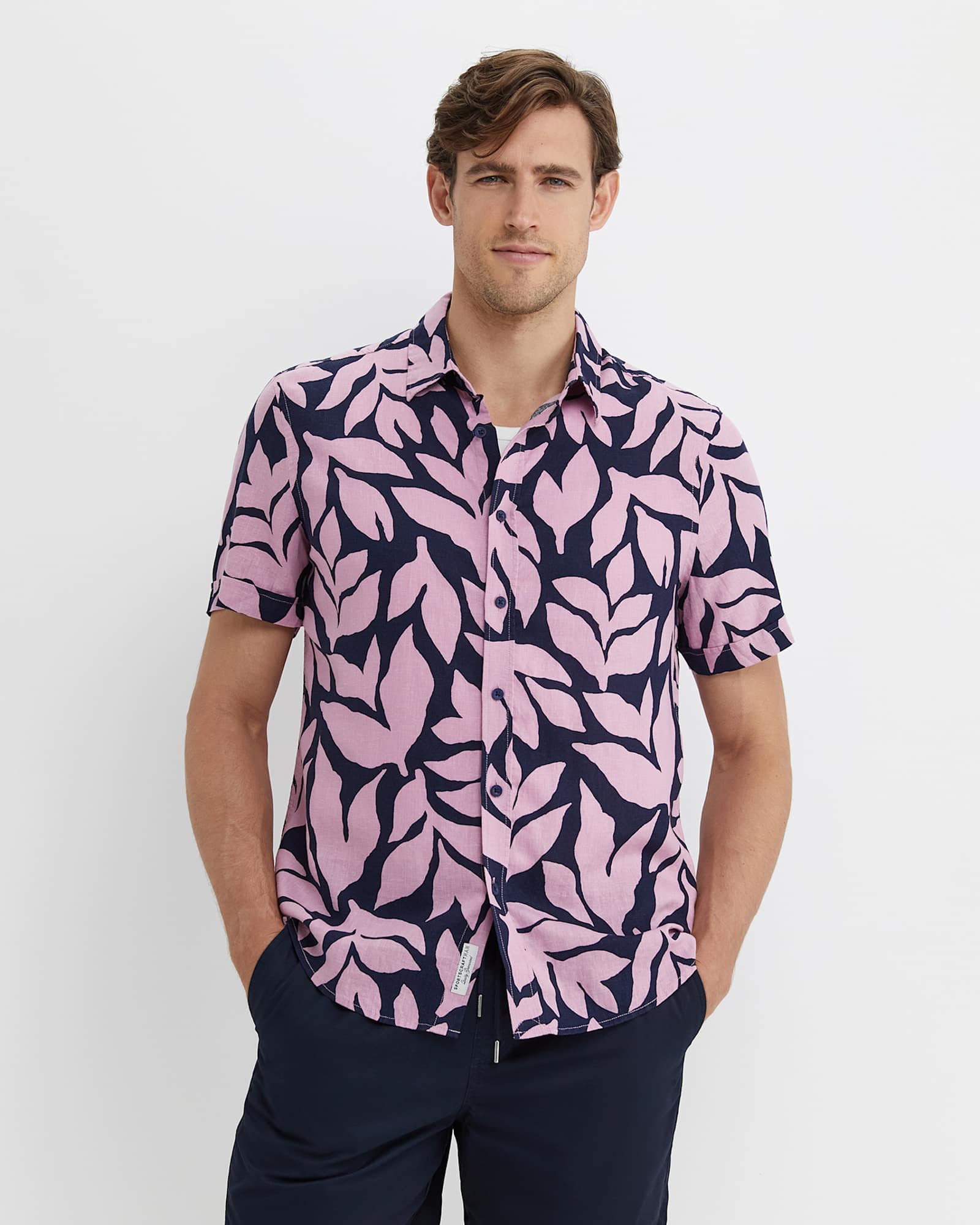 Ossary Short Sleeve Print Shirt in PINK/NAVY