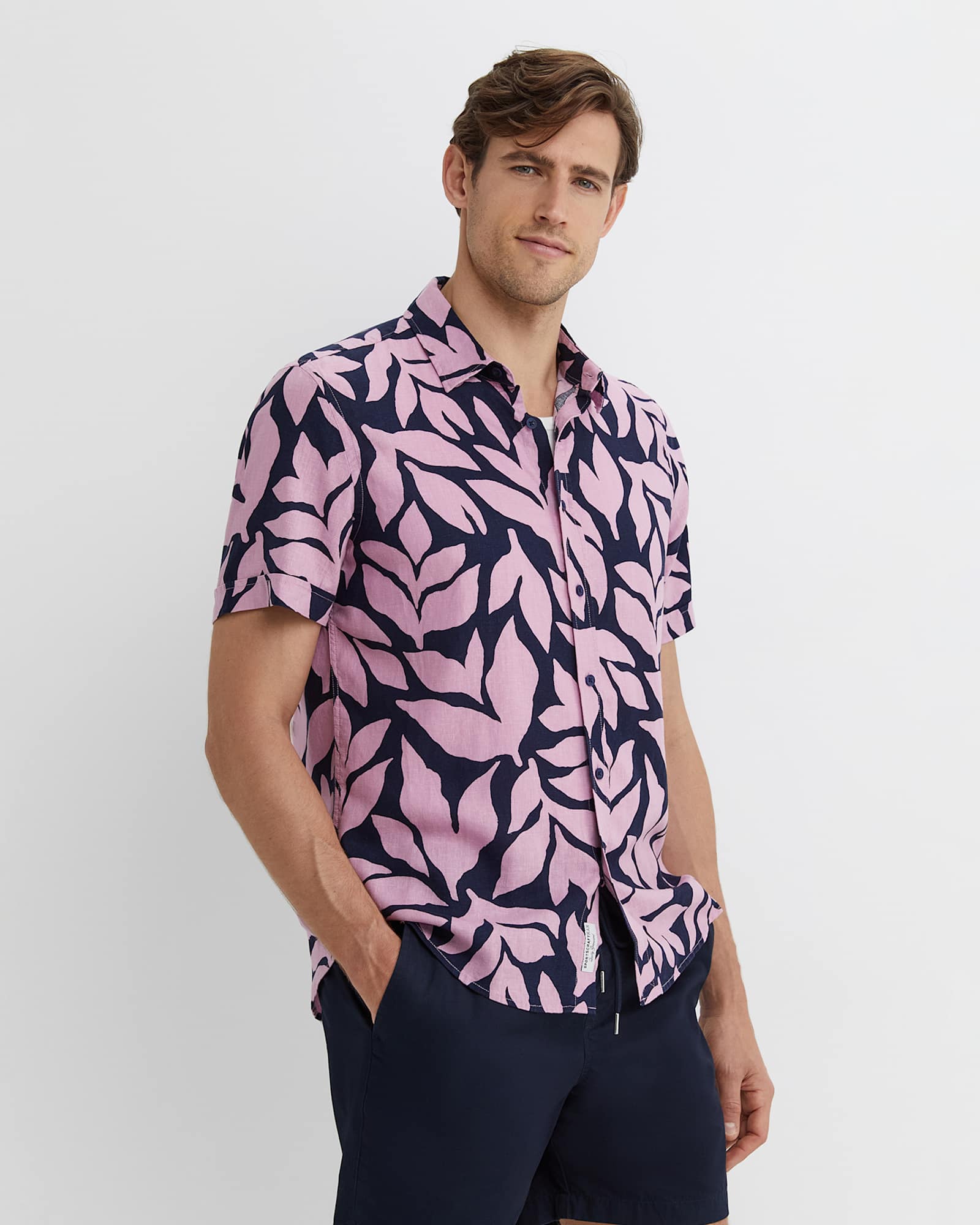 Ossary Short Sleeve Print Shirt in PINK/NAVY