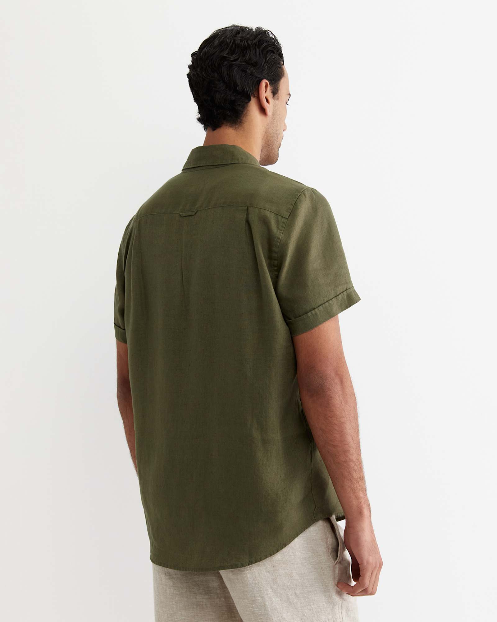 Short Sleeve Linen Shirt in KHAKI