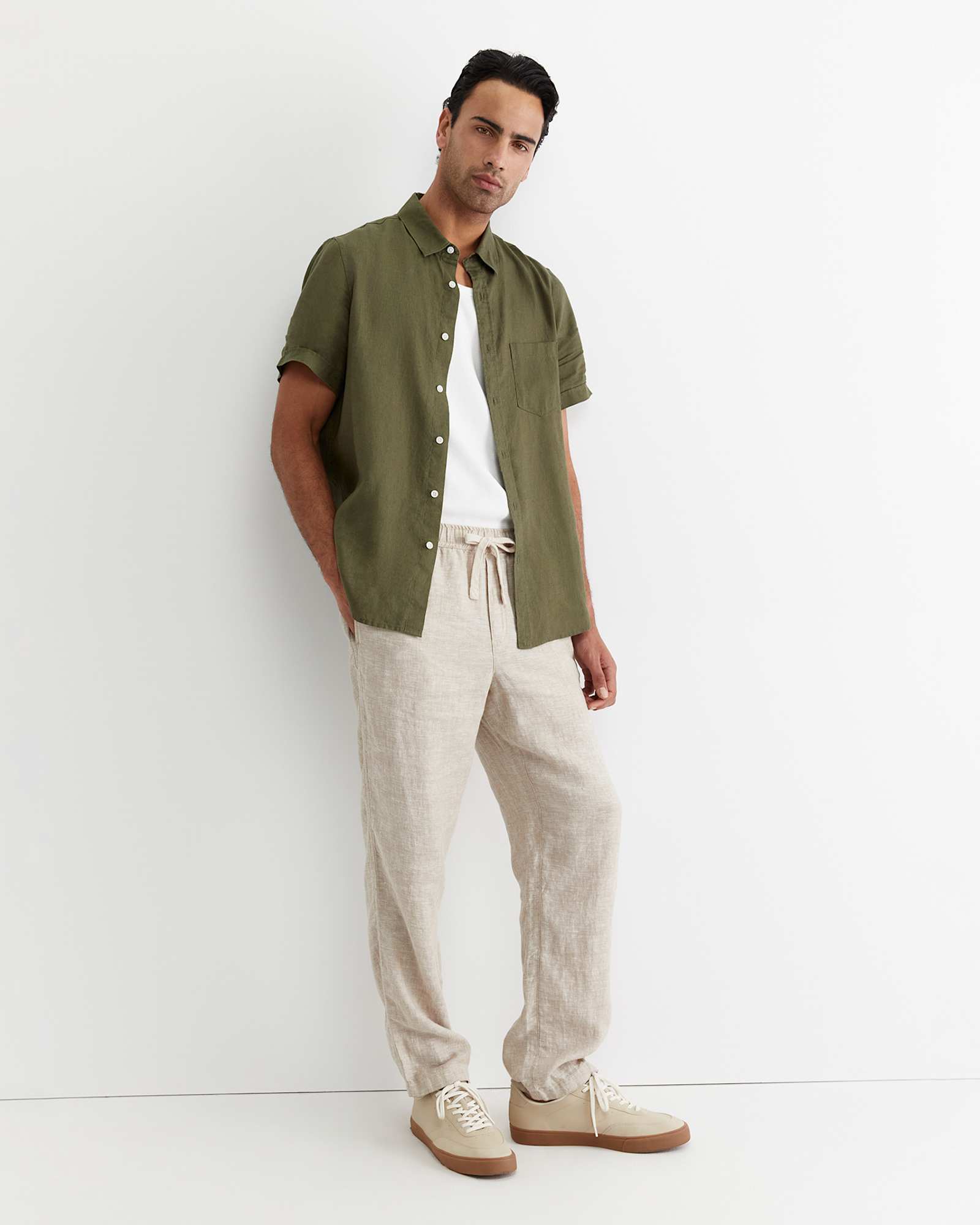 Short Sleeve Linen Shirt in KHAKI