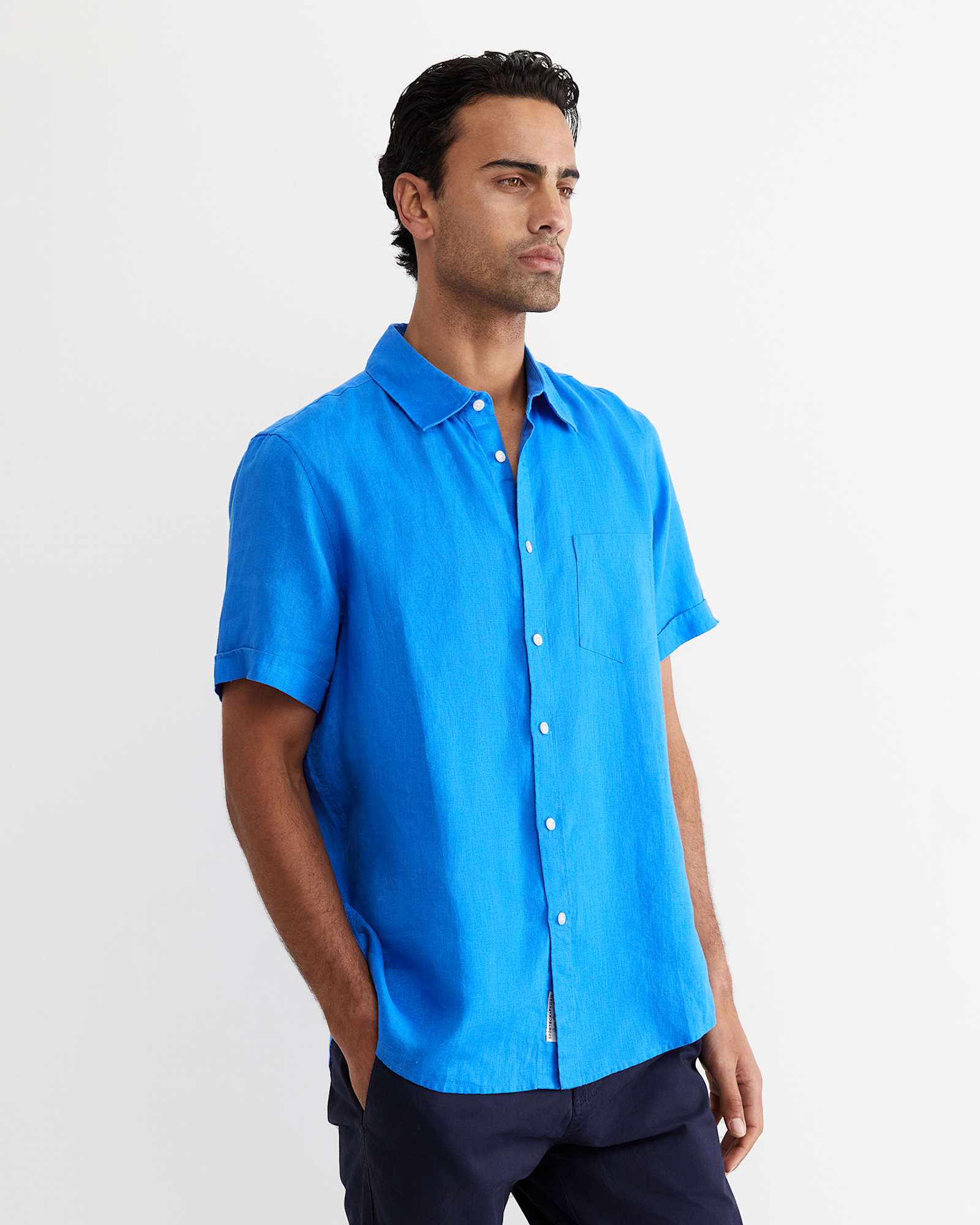 Short Sleeve Linen Shirt in COBALT