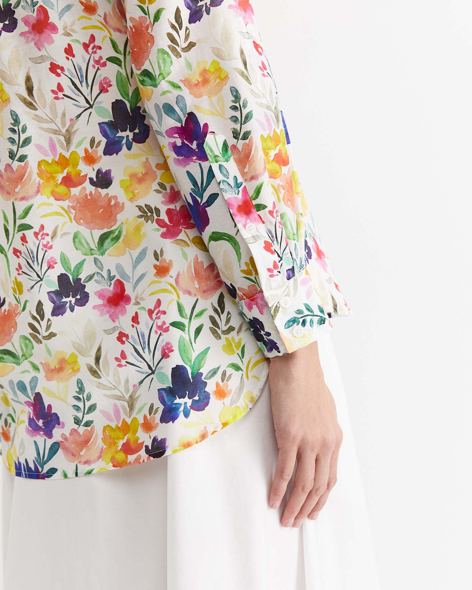 Lou Cotton Silk Shirt in WHITE MULTI