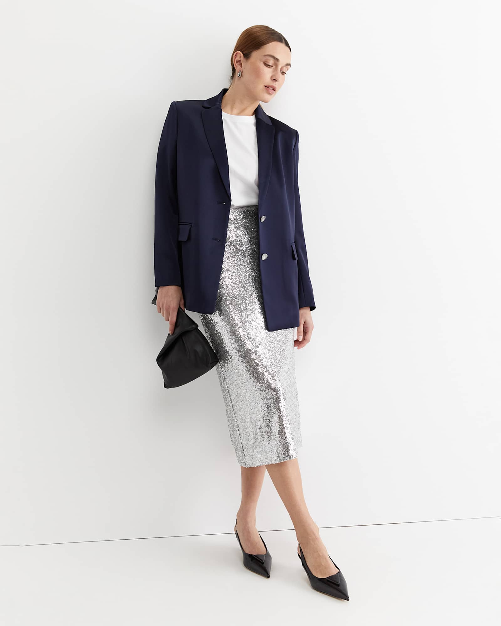 Sequin Midi Skirt in SILVER