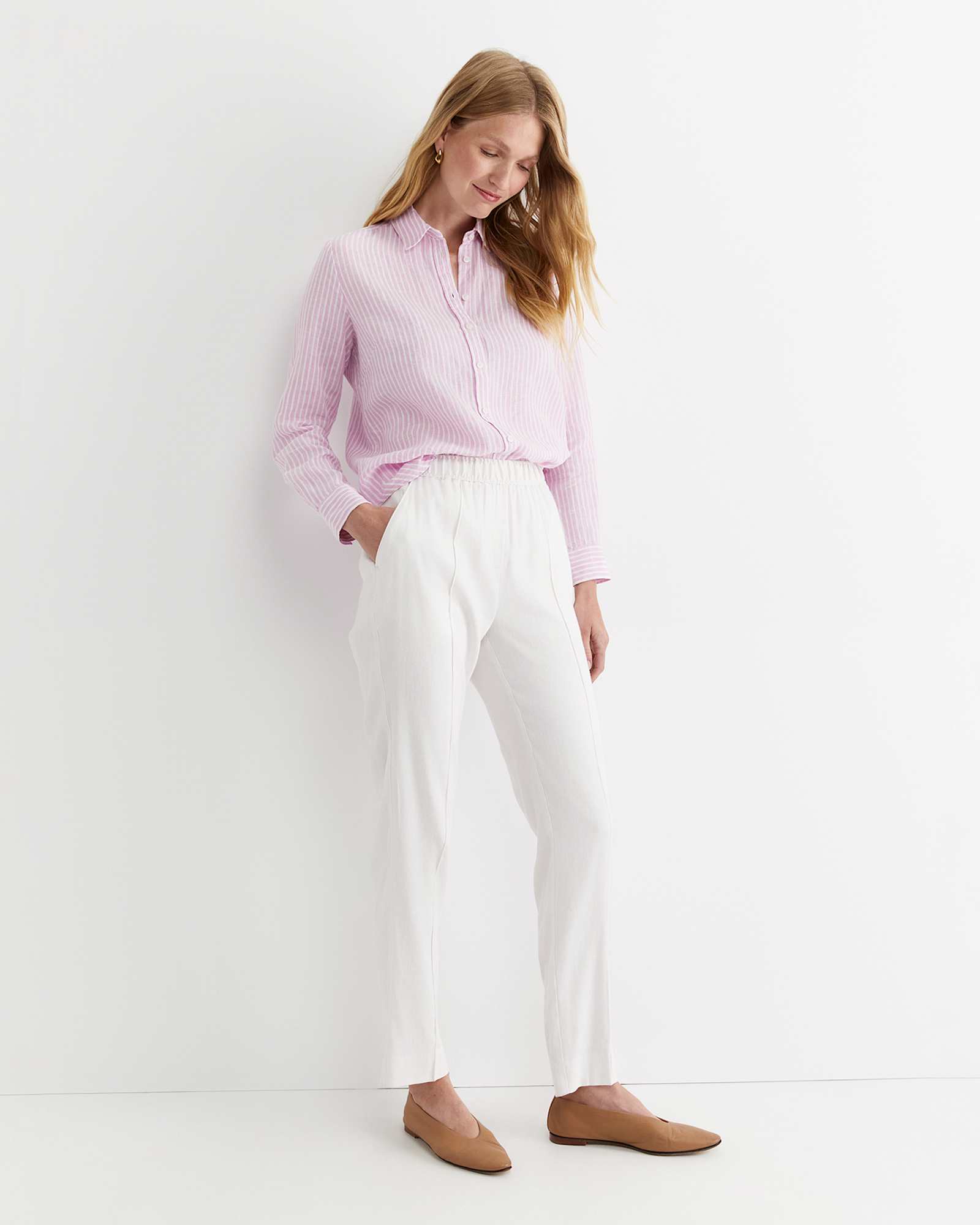 Dahlia Stripe Linen Shirt in PINK/WHITE
