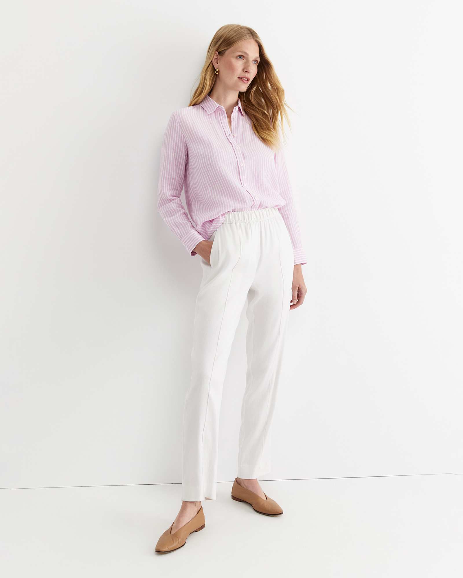 Dahlia Stripe Linen Shirt in PINK/WHITE