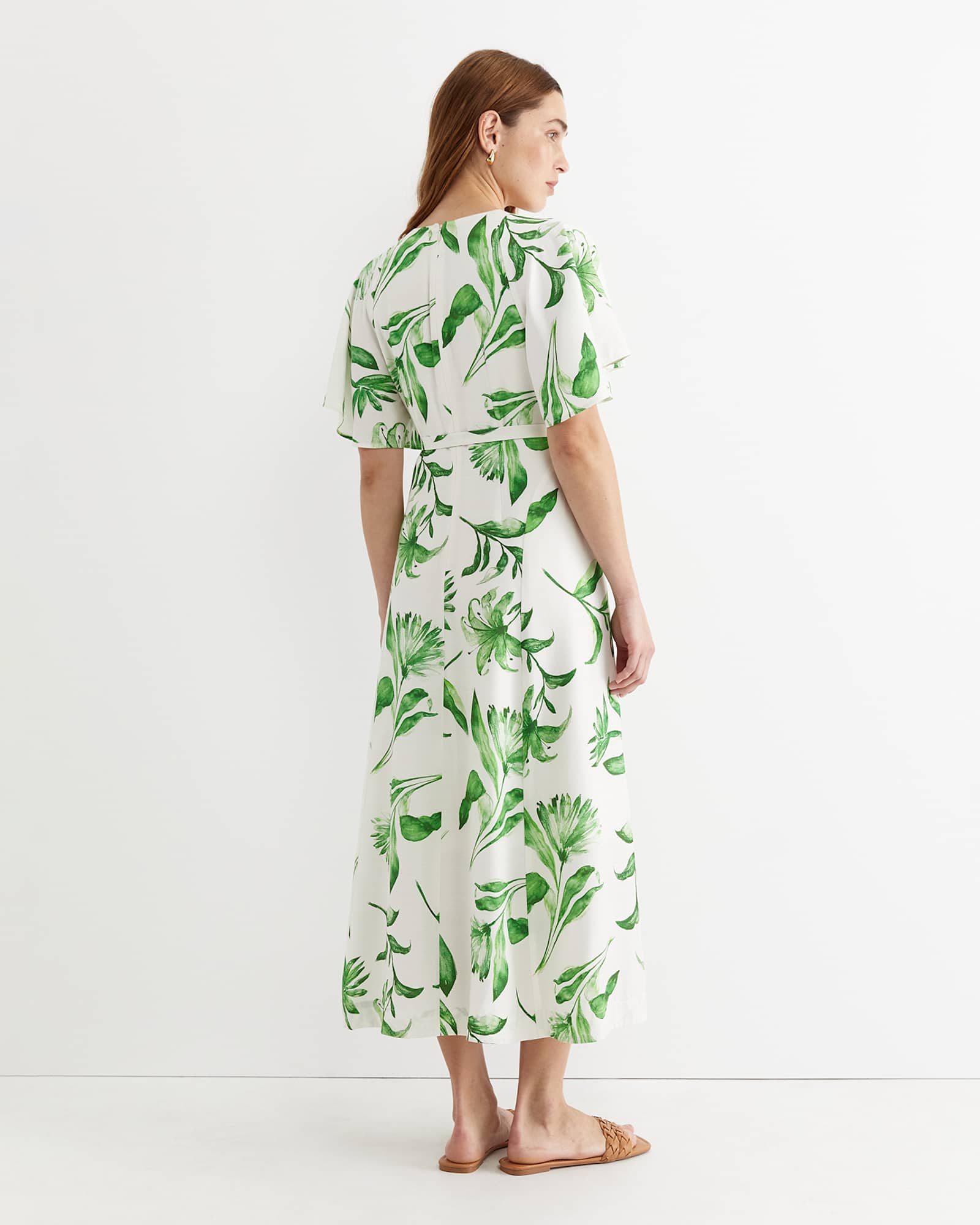 Botanical Silk Blend Midi Dress in GREEN MULTI