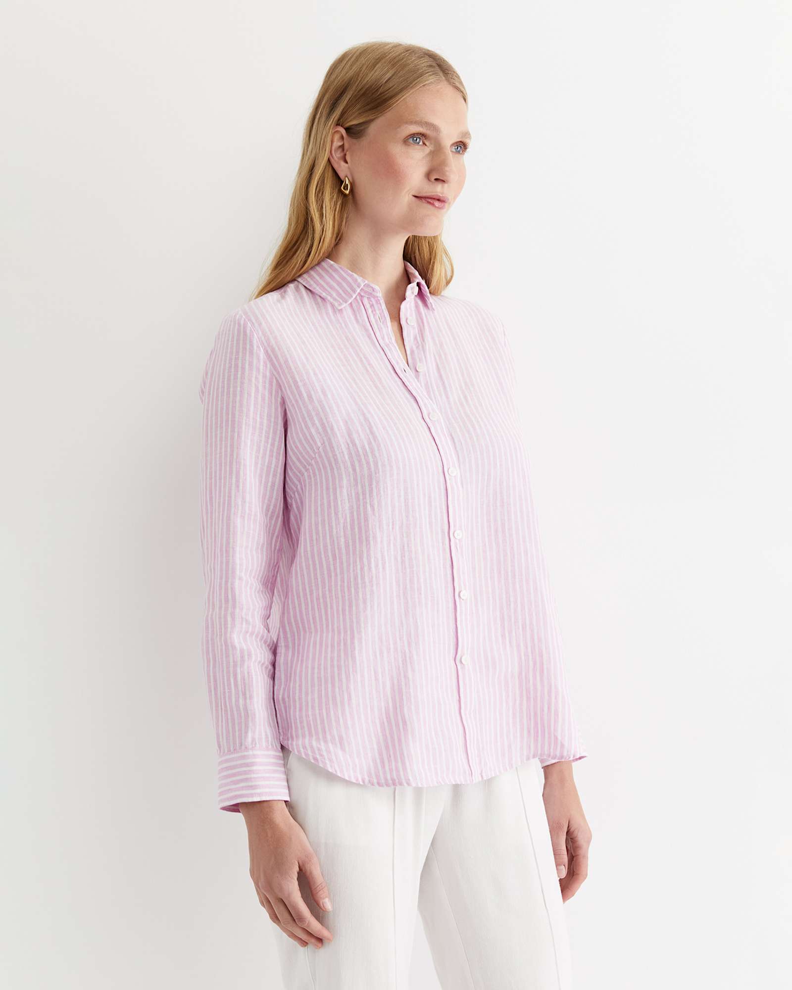 Dahlia Stripe Linen Shirt in PINK/WHITE