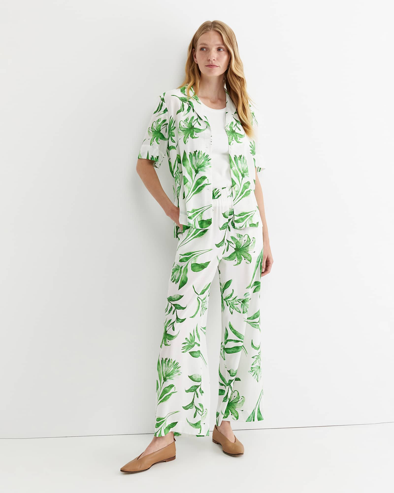 Botanical Silk Wide Leg Pant in GREEN MULTI