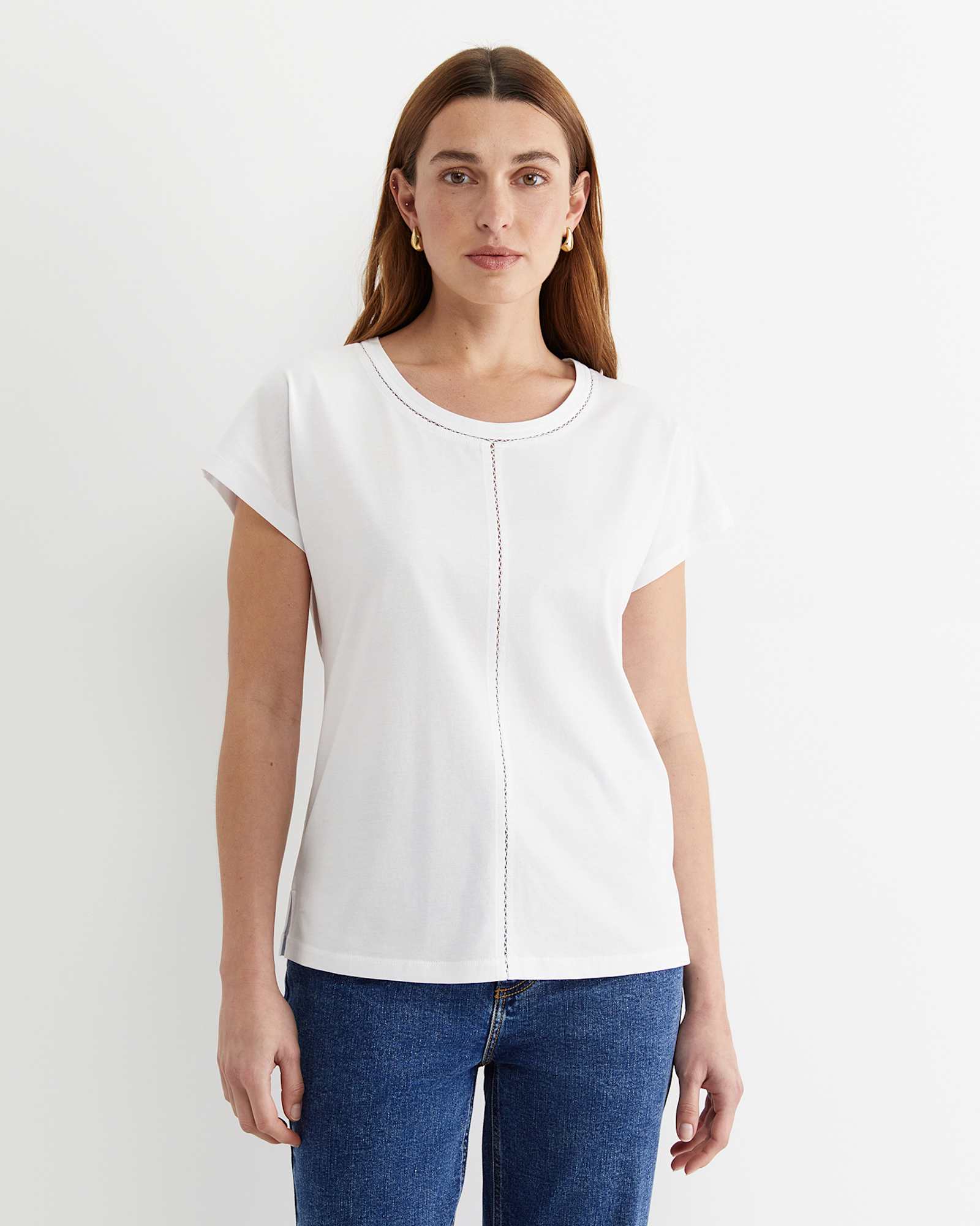 Miranda Stitch Tee in WHITE