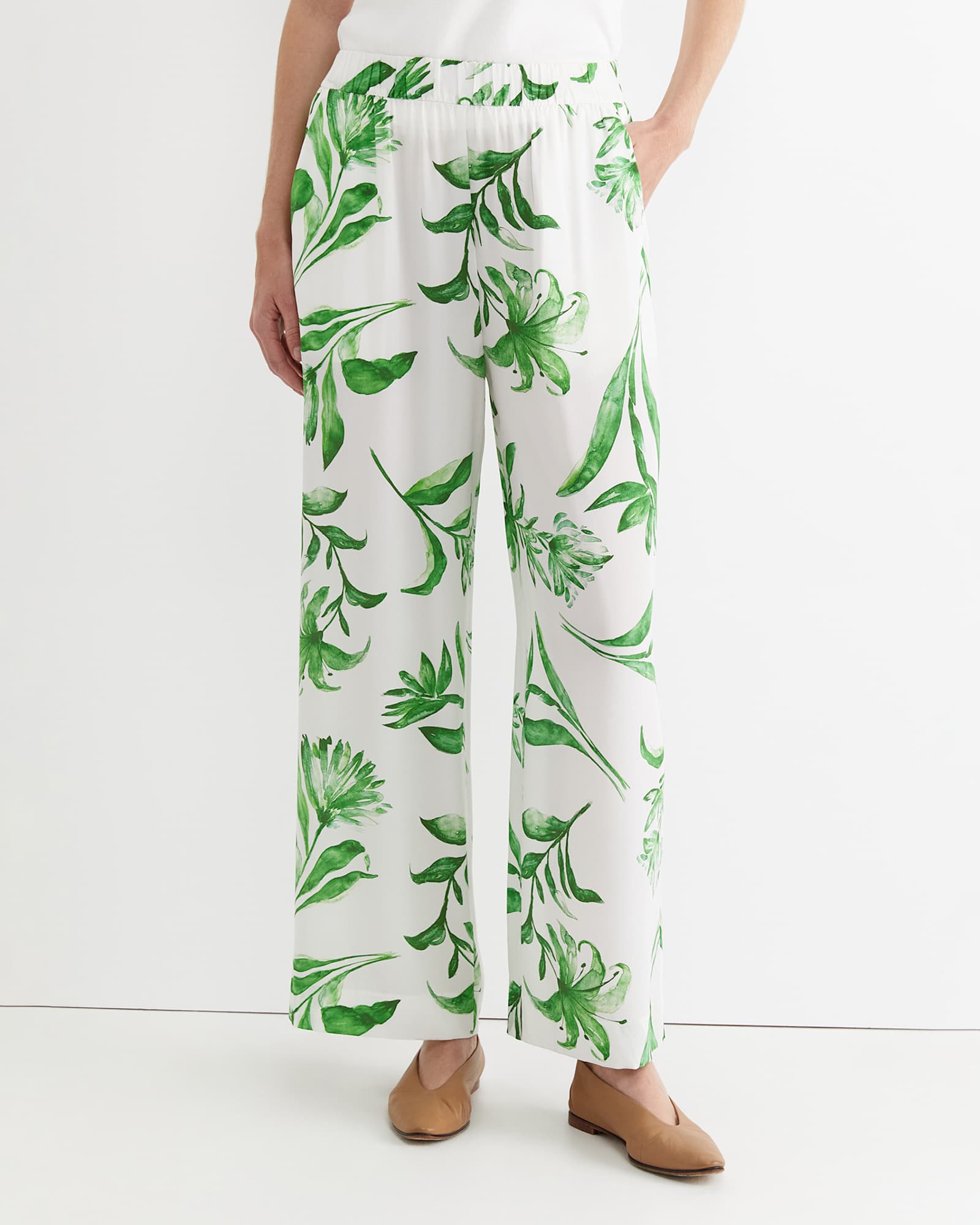 Botanical Silk Wide Leg Pant in GREEN MULTI