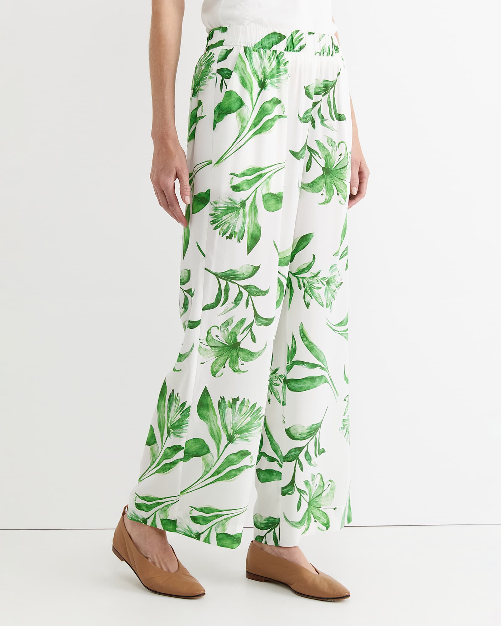 Botanical Silk Wide Leg Pant in GREEN MULTI