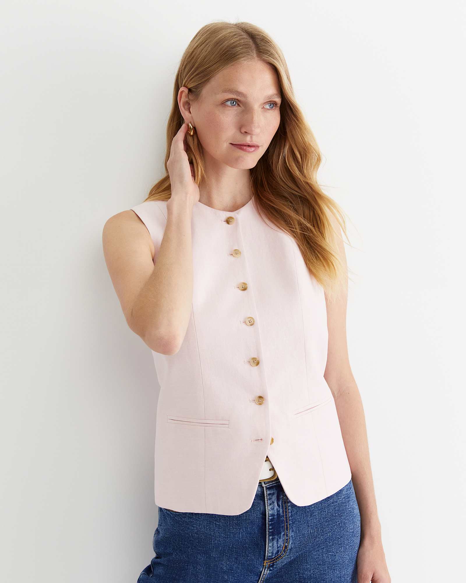 Cara Linen Vest in PINK