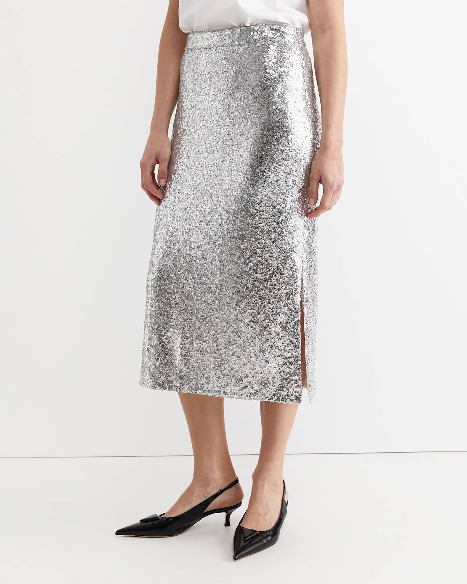Sequin Midi Skirt in SILVER