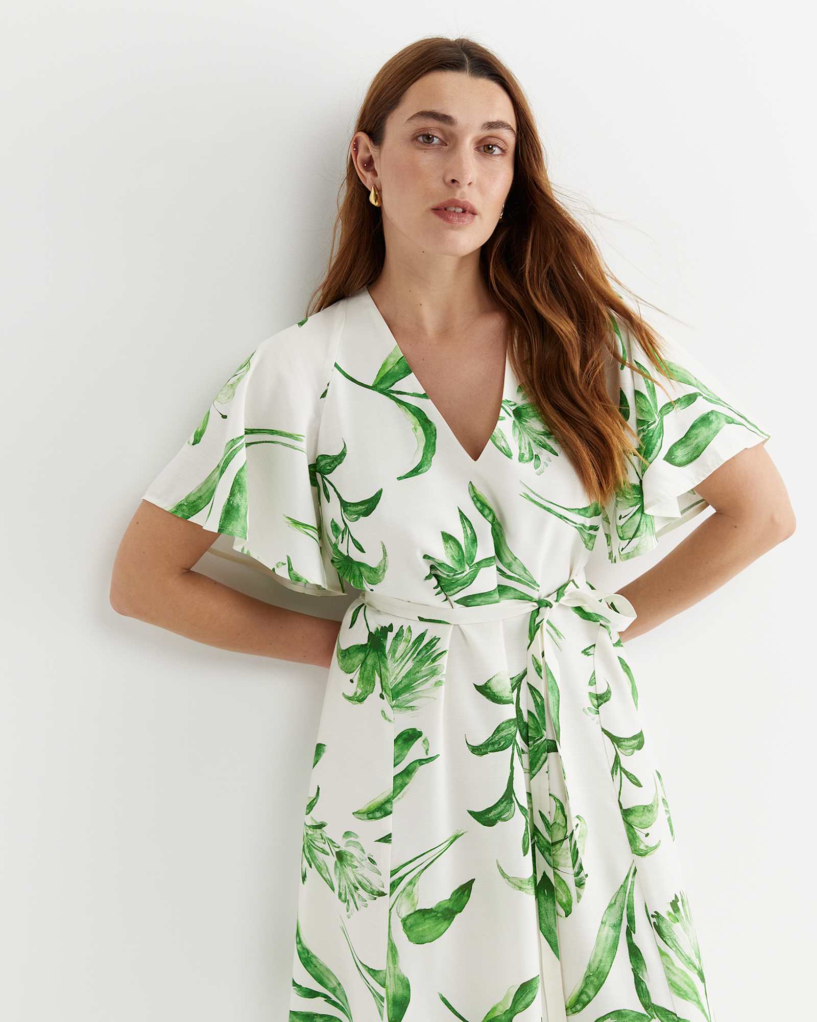Botanical Silk Blend Midi Dress in GREEN MULTI
