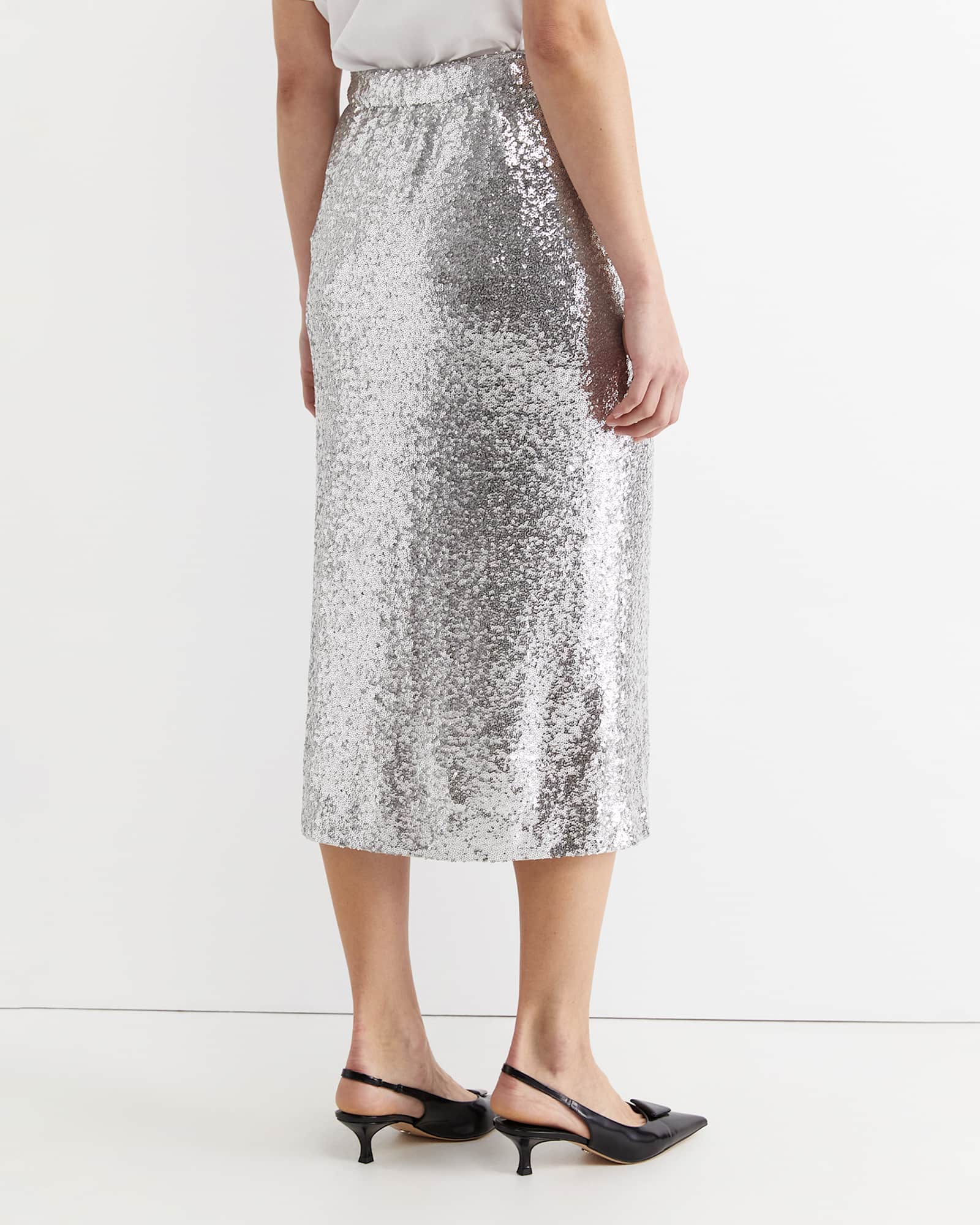 Sequin Midi Skirt in SILVER