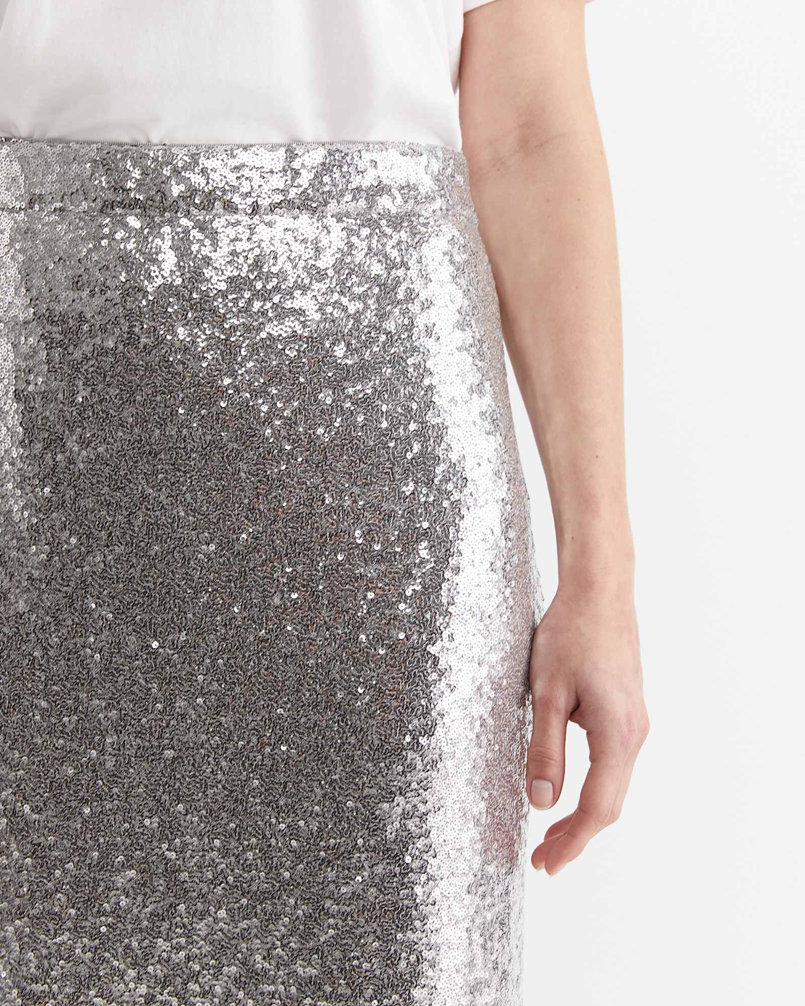 Sequin Midi Skirt in SILVER