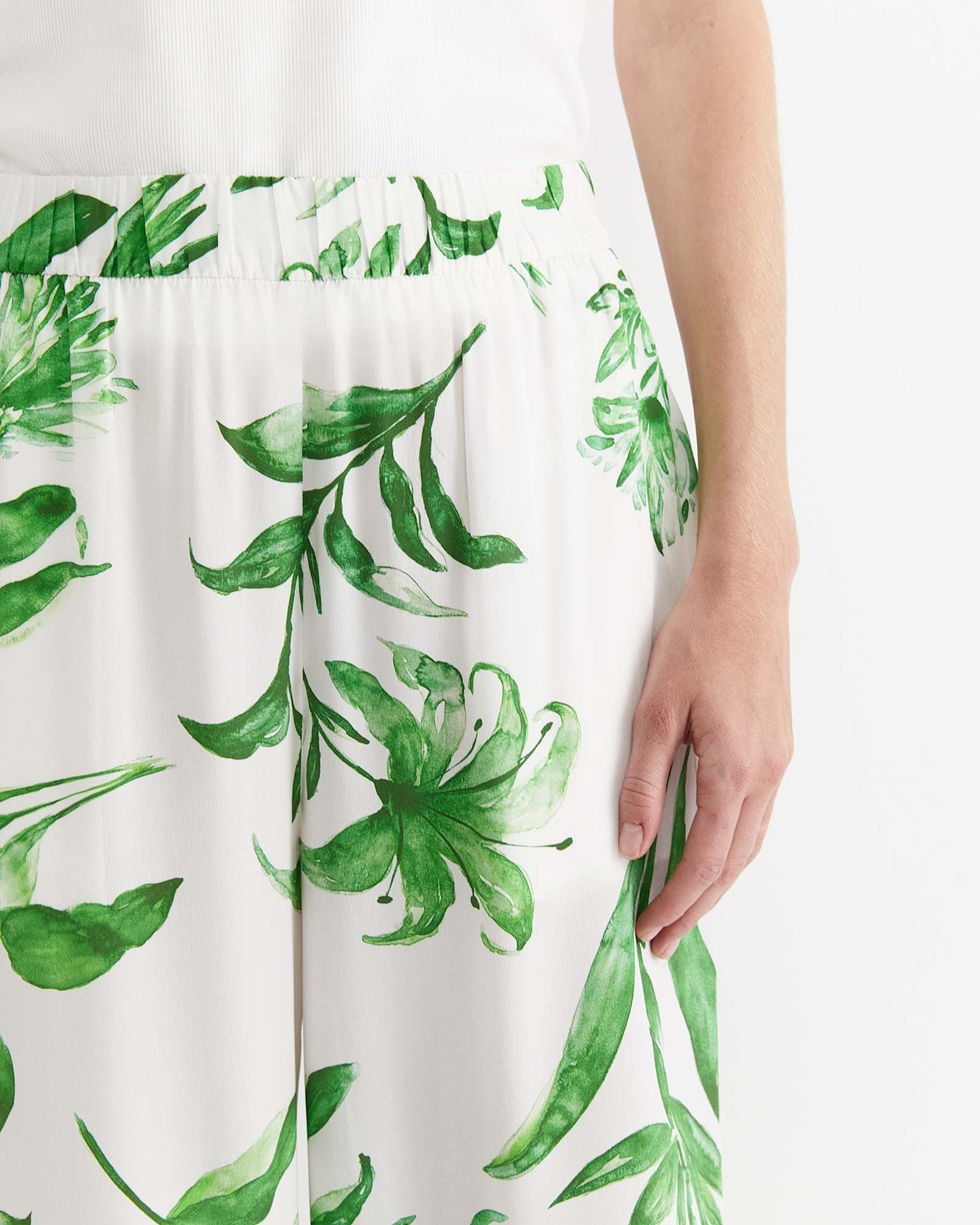 Botanical Silk Wide Leg Pant in GREEN MULTI