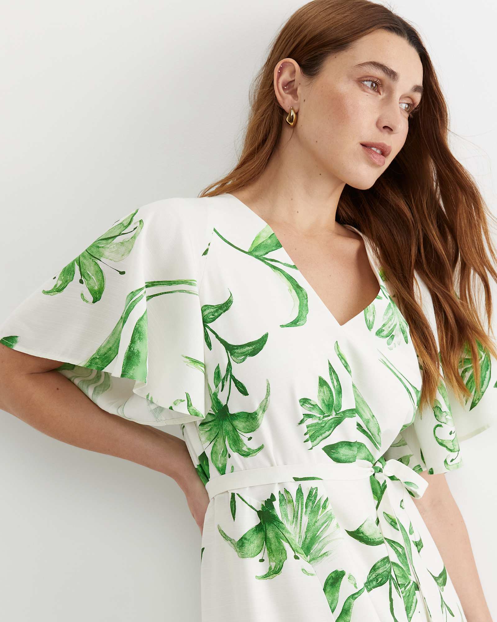 Botanical Silk Blend Midi Dress in GREEN MULTI