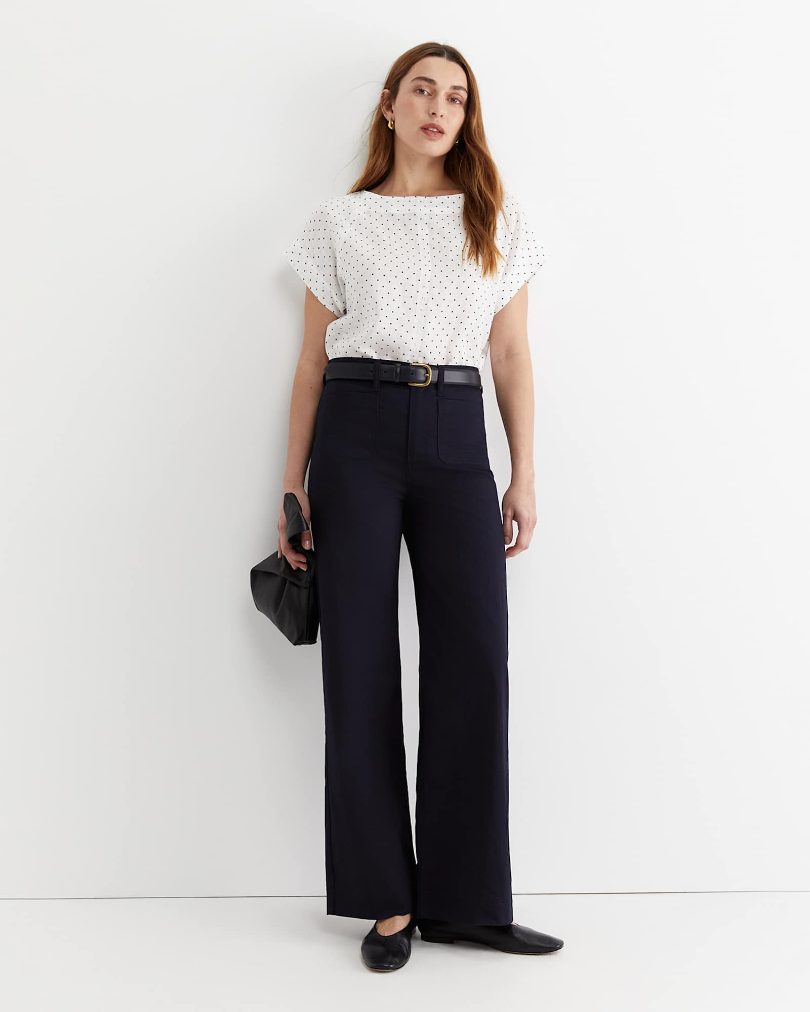 Allegra Spot Linen Top in WHITE/NAVY