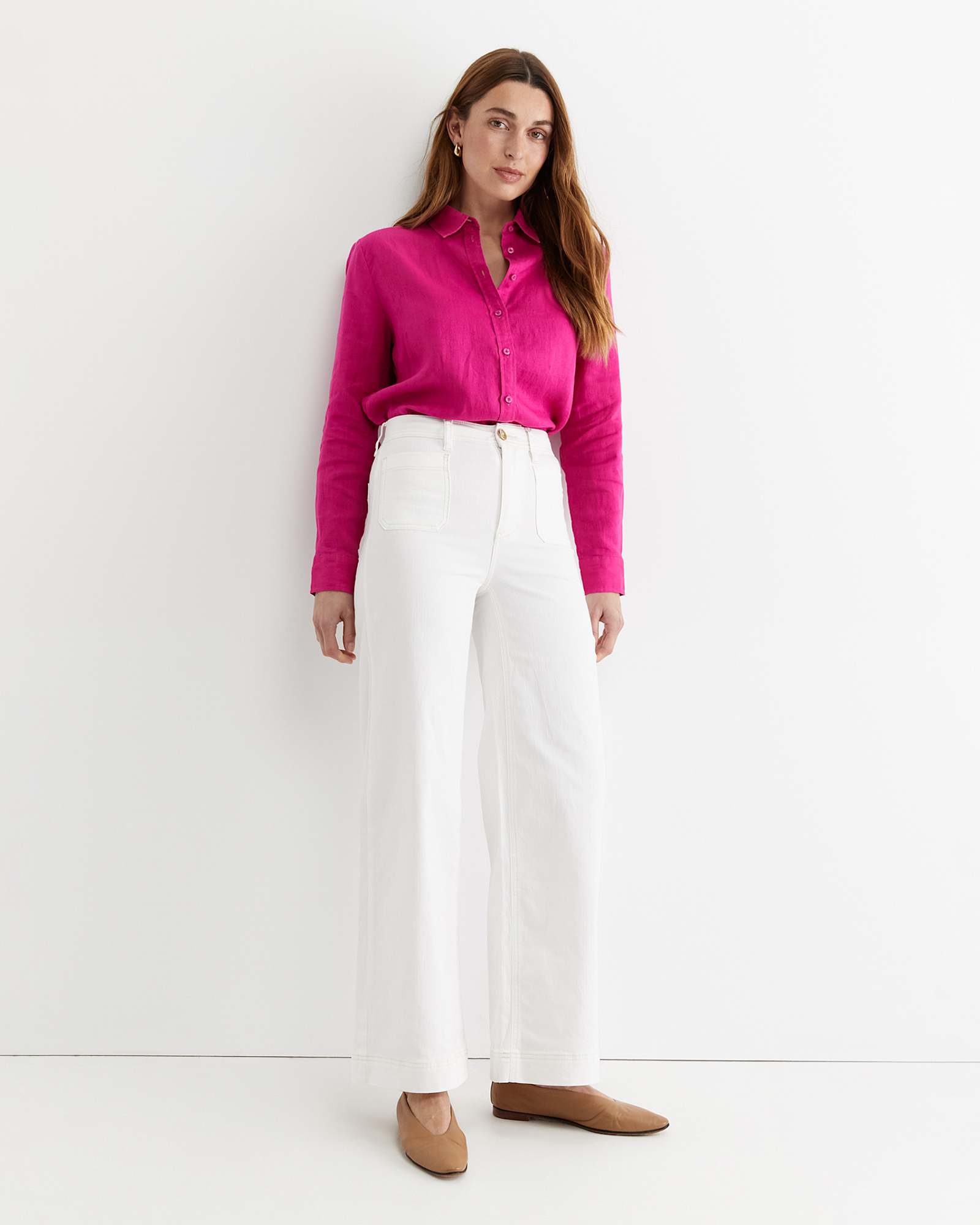 Dahlia Long Sleeve Linen Shirt in BERRY