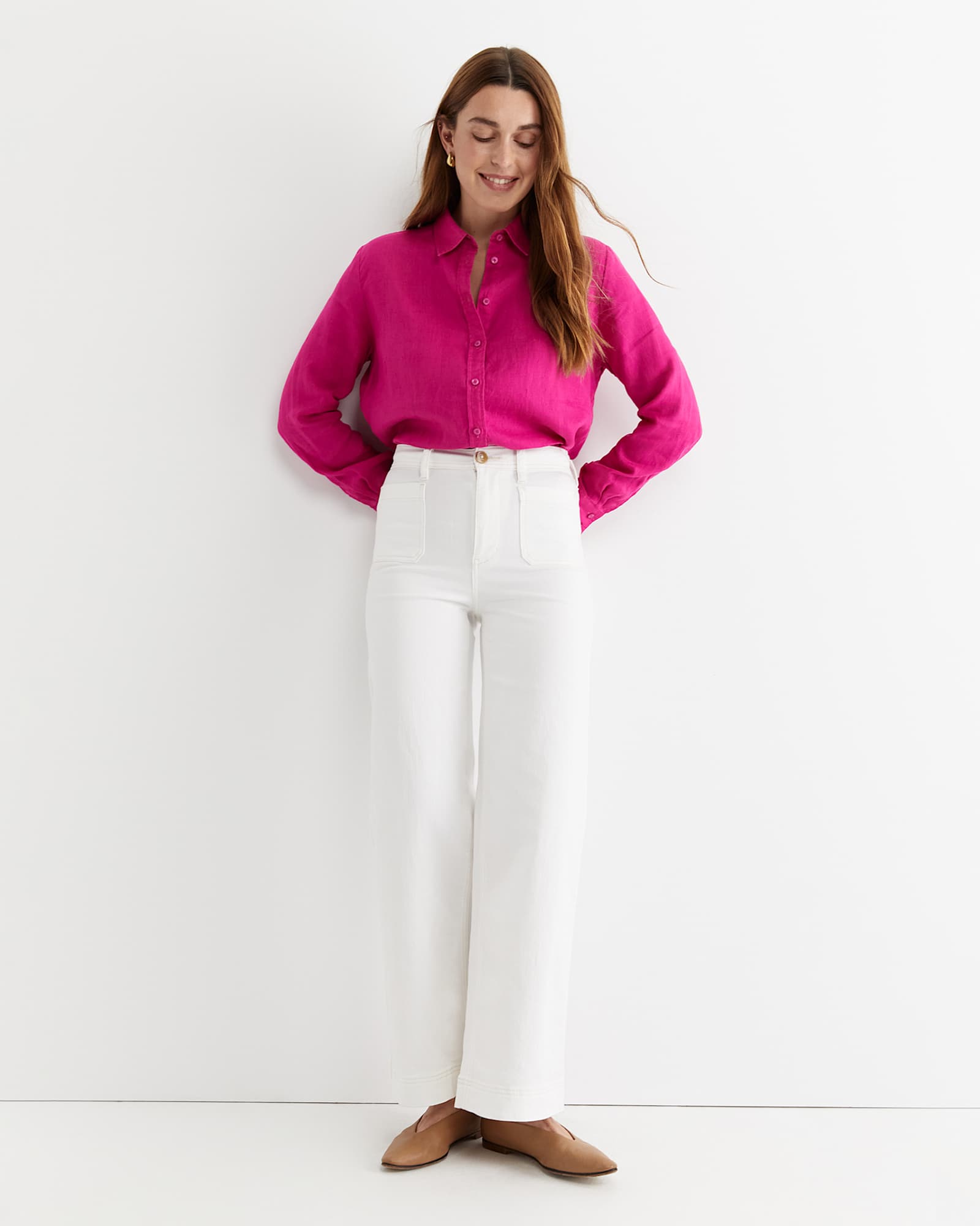 Dahlia Long Sleeve Linen Shirt in BERRY