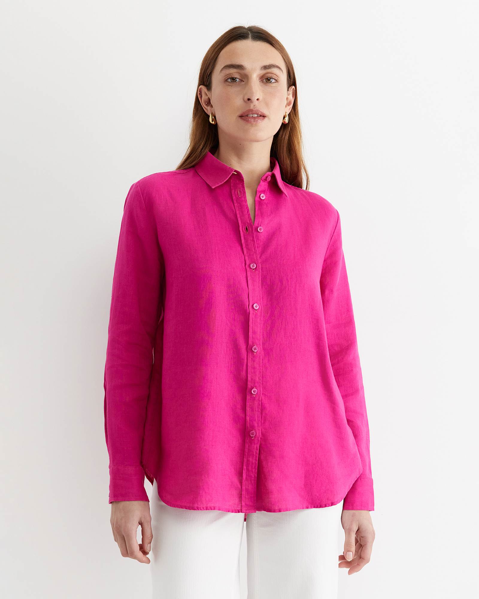 Dahlia Long Sleeve Linen Shirt in BERRY