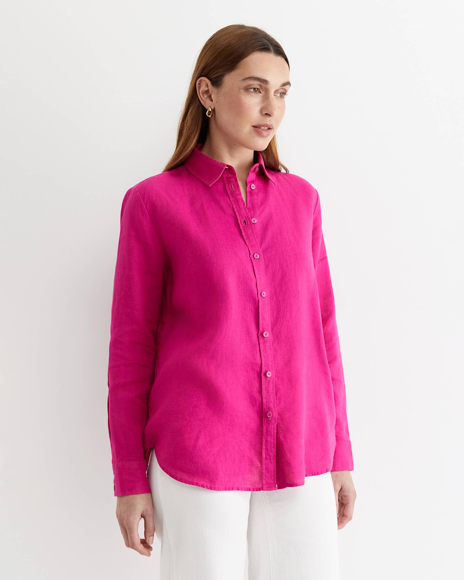 Dahlia Long Sleeve Linen Shirt in BERRY