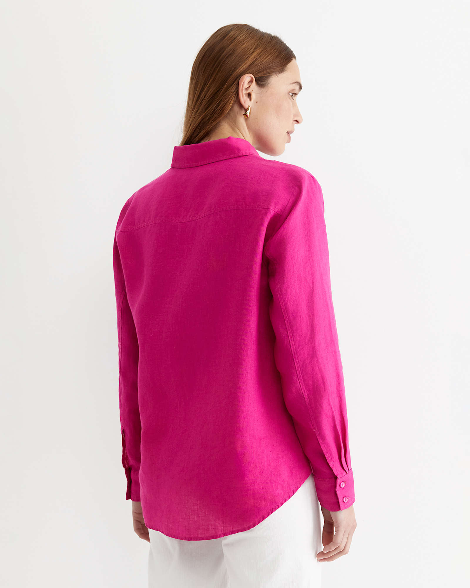 Dahlia Long Sleeve Linen Shirt in BERRY